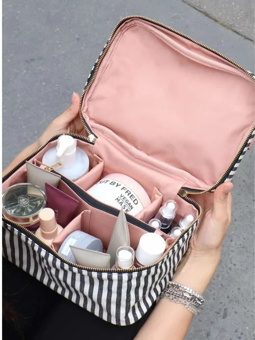Travel Beauty Organizer in Striped | Medium Box with Insert