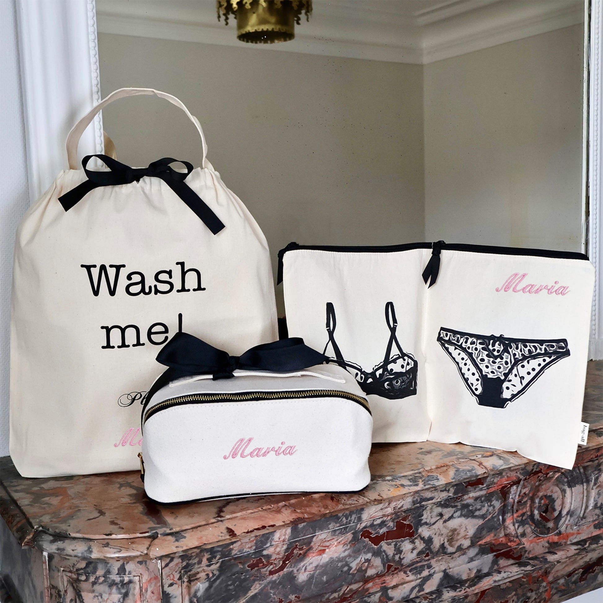 Bag-all cream 3-pack underwear and laundry organizer gift set with wash bag and personalized pouches for travel and storage