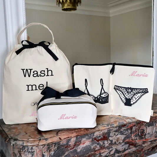 Bag-all cream 3-pack underwear and laundry organizer gift set with wash bag and personalized pouches for travel and storage