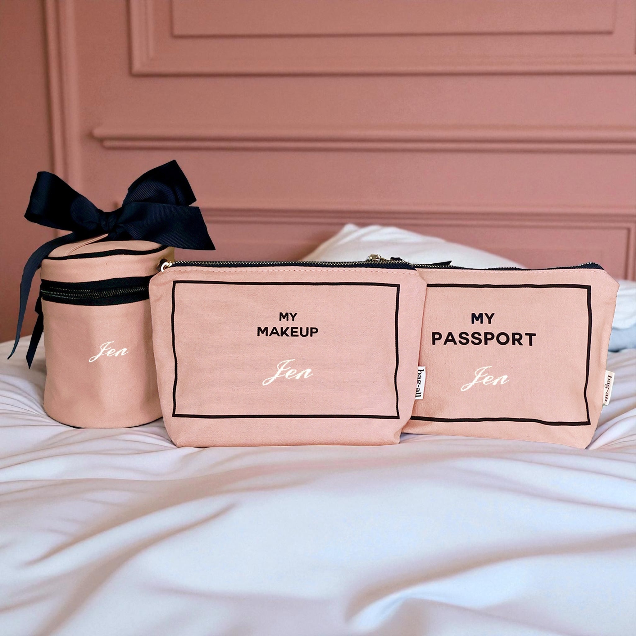 Bag-all pink blush 3-pack travel organizer set with makeup, passport, and liquid bags for carry on essentials