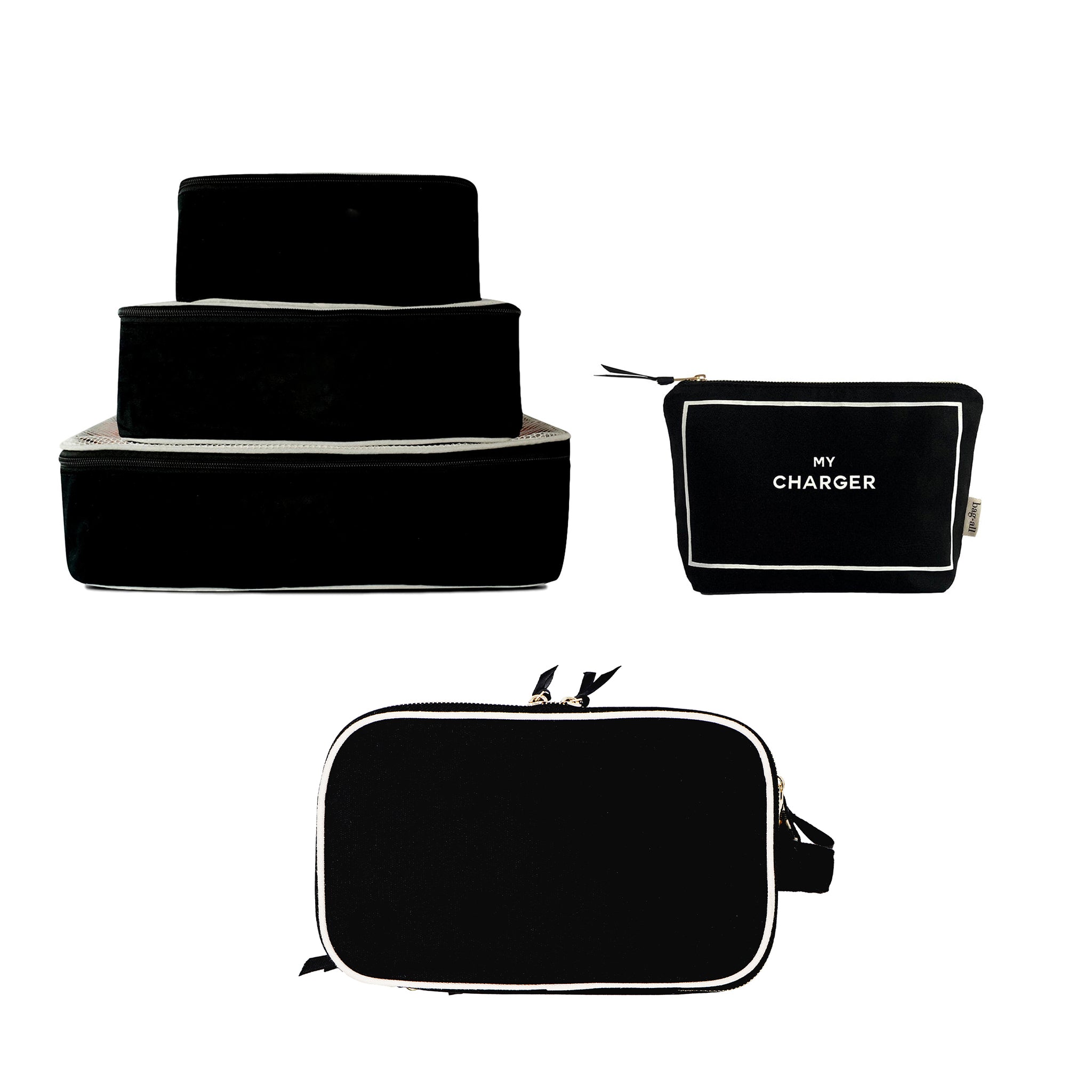 Black Bag-all Packing Pro Gift Set with 5-pack packing cubes and tech organizer for organized travel essentials