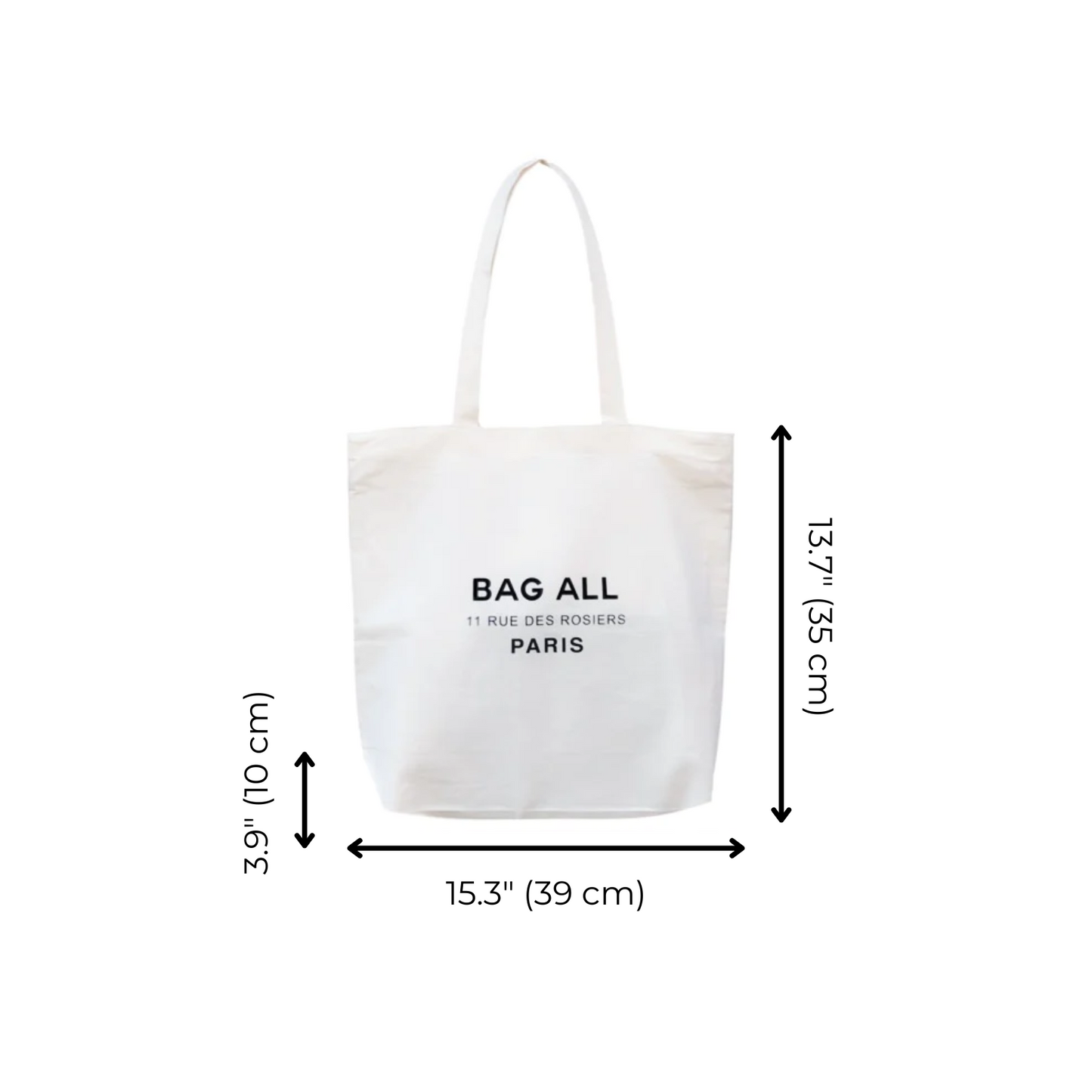 Bag-all Paris Le Marais cream cotton tote bag with zipper, featuring secure inside pocket, minimalist design and black logo print. Durable eco-friendly reusable shopping bag, perfect for daily essentials.
