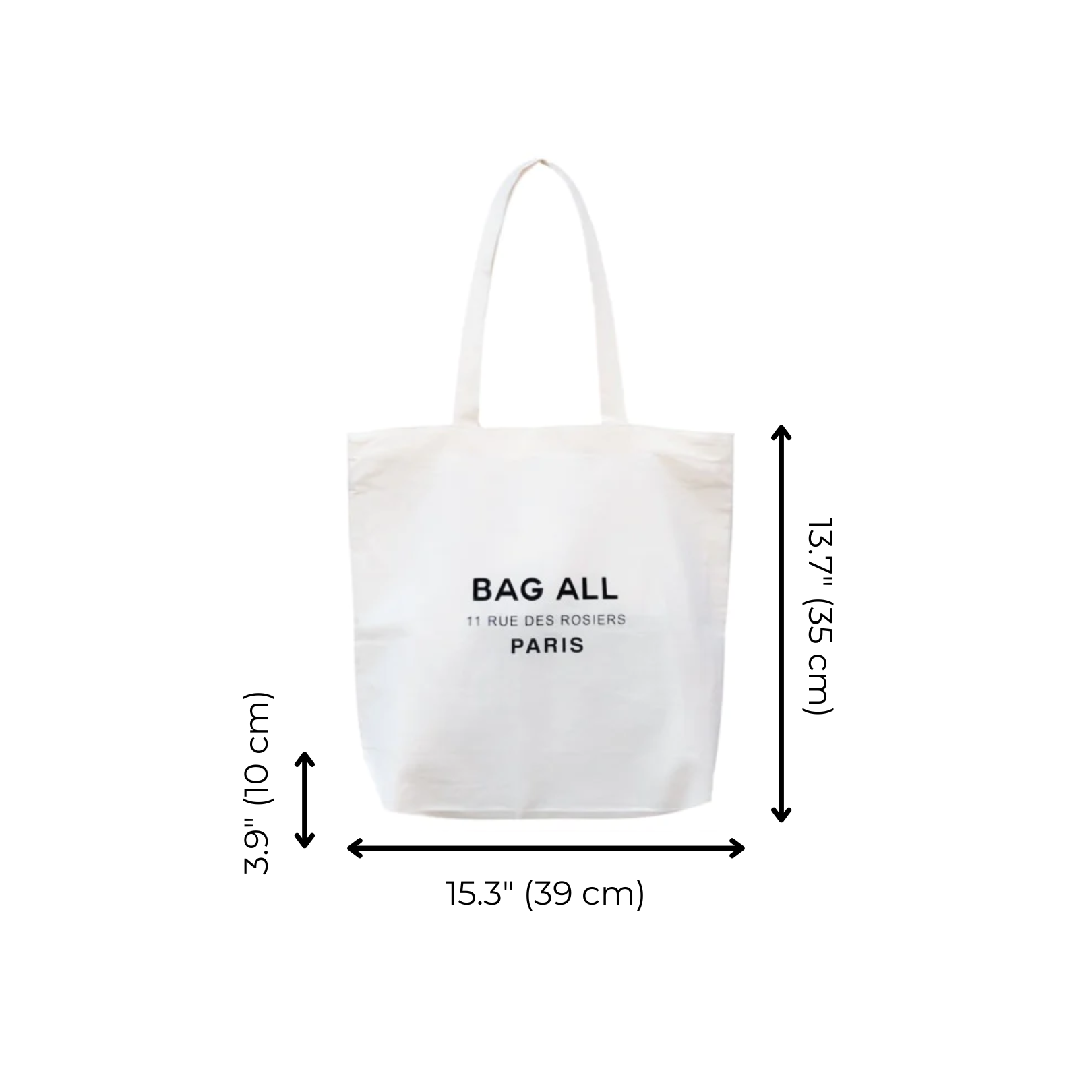 Bag-all Paris Le Marais cream cotton tote bag with zipper, featuring secure inside pocket, minimalist design and black logo print. Durable eco-friendly reusable shopping bag, perfect for daily essentials.