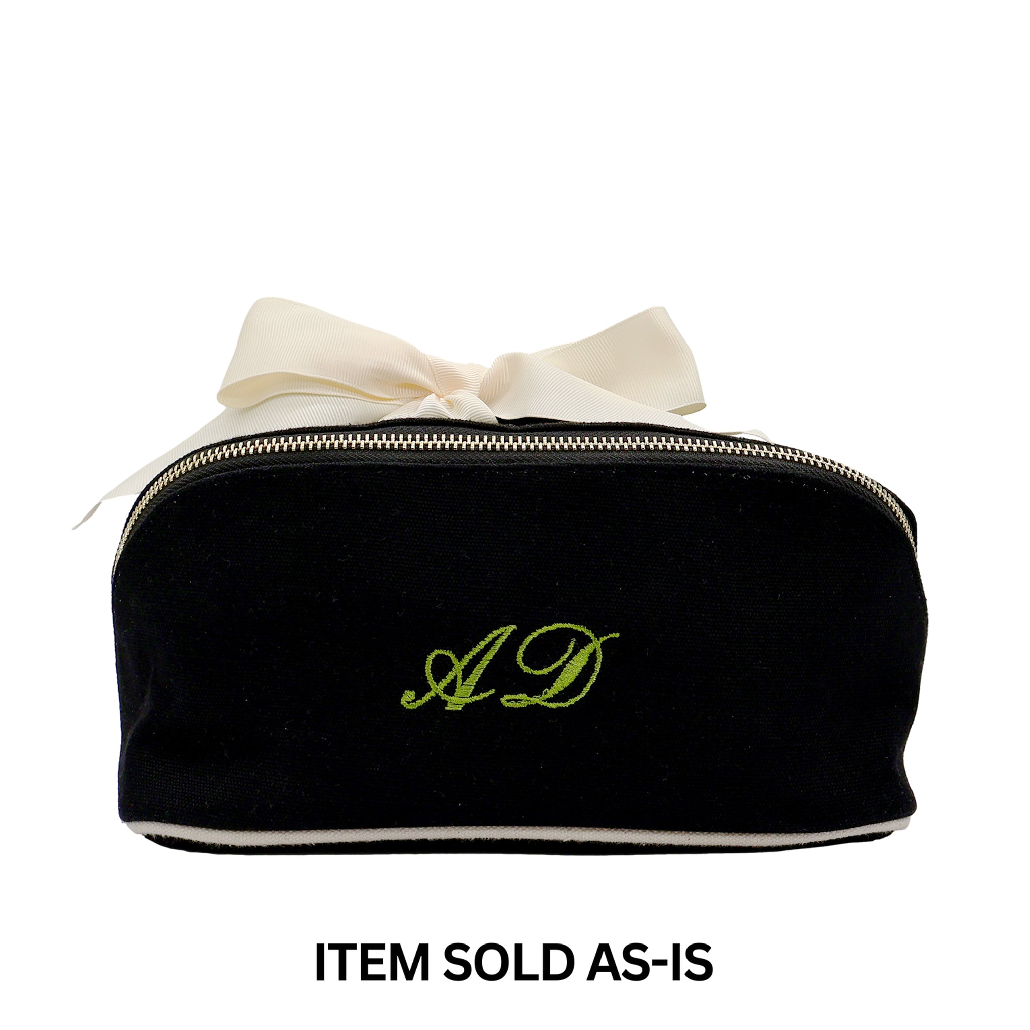 SALES BIN - Accordion Box Makeup & Toiletry – Black with embroidered initials and ivory ribbon, perfect for personalized travel organization by Bag-all.