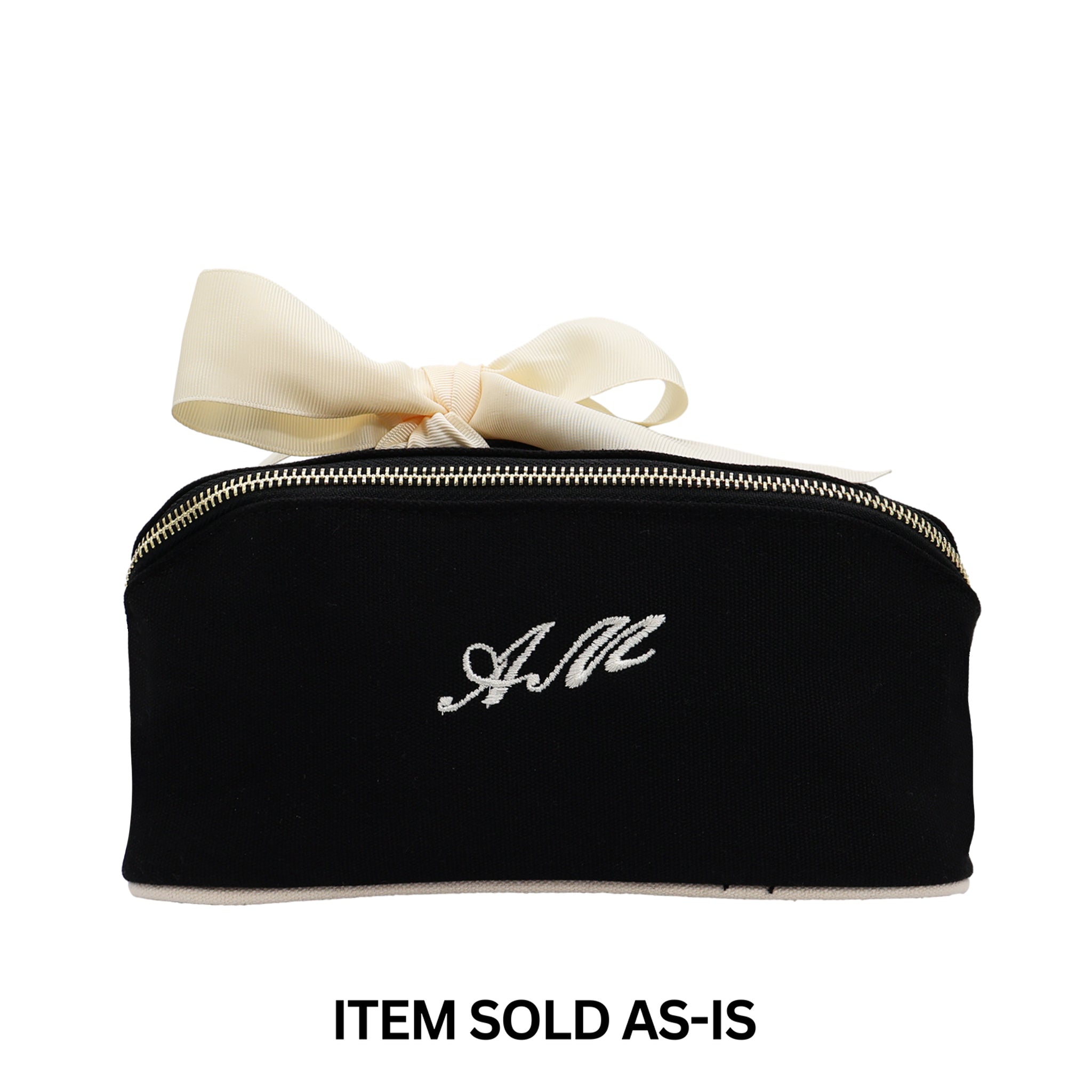 SALES BIN - Accordion Box Makeup & Toiletry – Black with embroidered initials and cream bow, perfect for personalized travel organization by Bag-all.