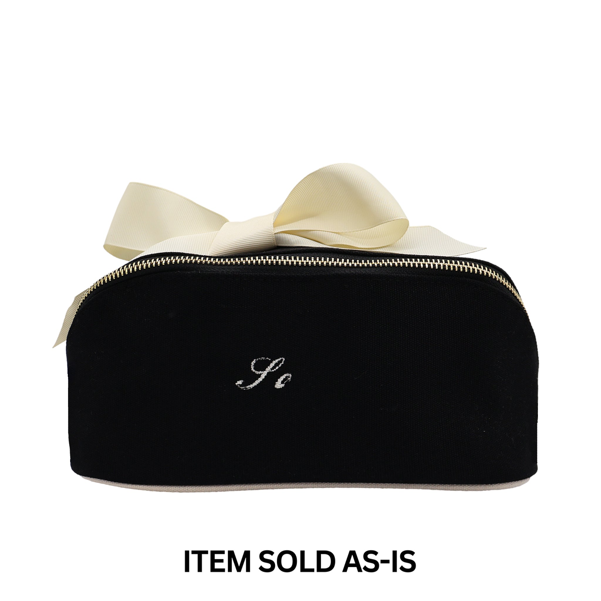SALES BIN - Accordion Box Makeup & Toiletry – Black with cream bow and delicate silver embroidery for stylish, personalized travel organization by Bag-all