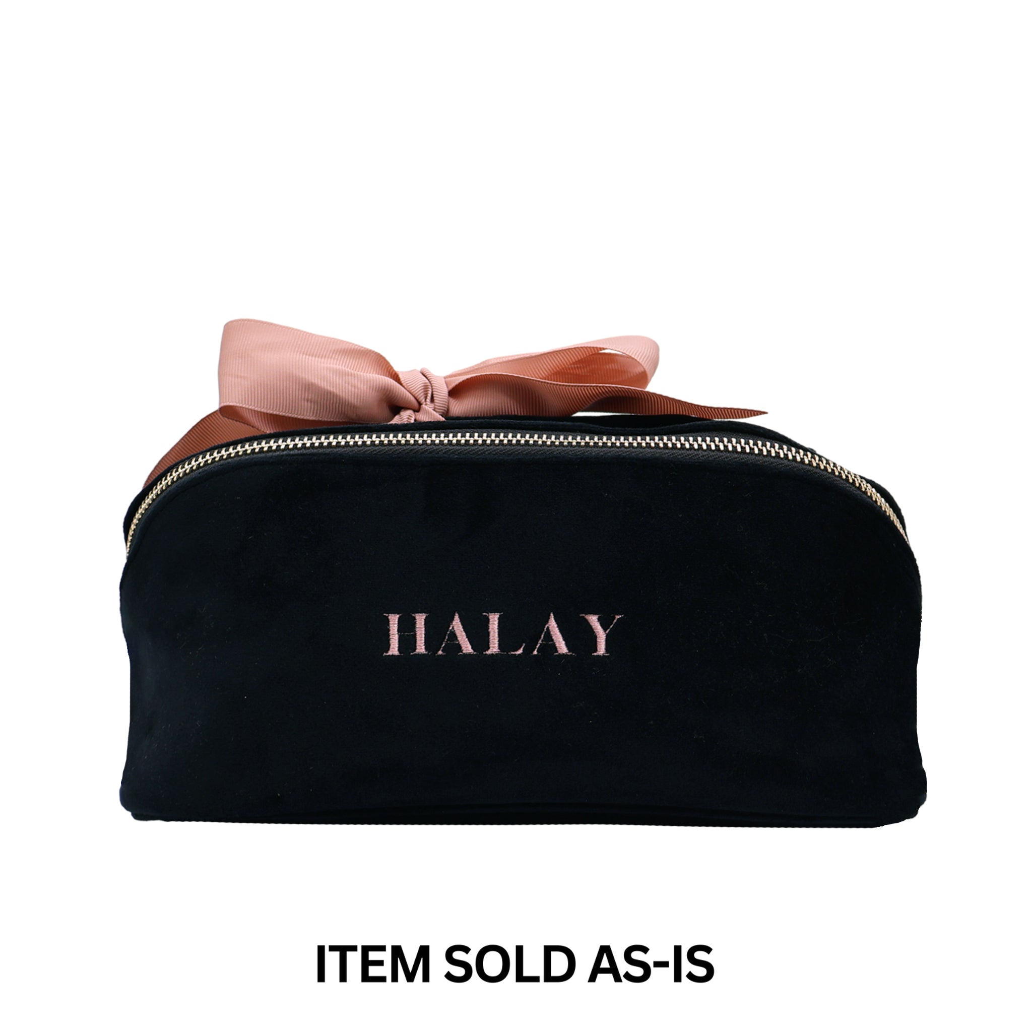 SALES BIN - Accordion Box Makeup & Toiletry – Eco Velvet – Jetset Black with pink bow and personalized embroidery for stylish travel organization by Bag-all