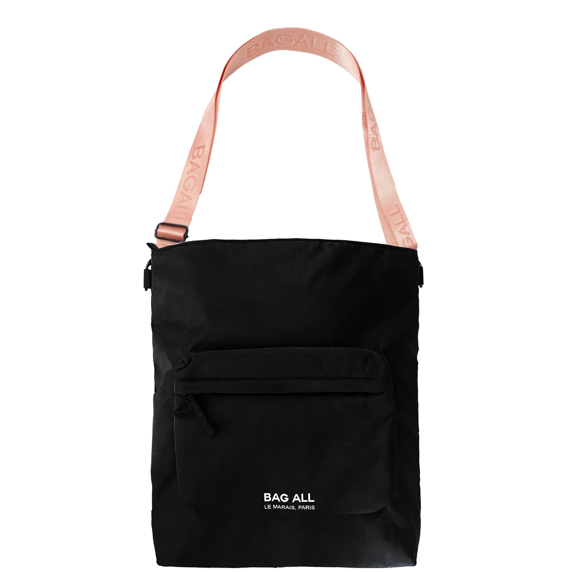 Black Laptop Tote Bag & Backpack with pink strap by Bag-all, sleek design for everyday carry and tech essentials