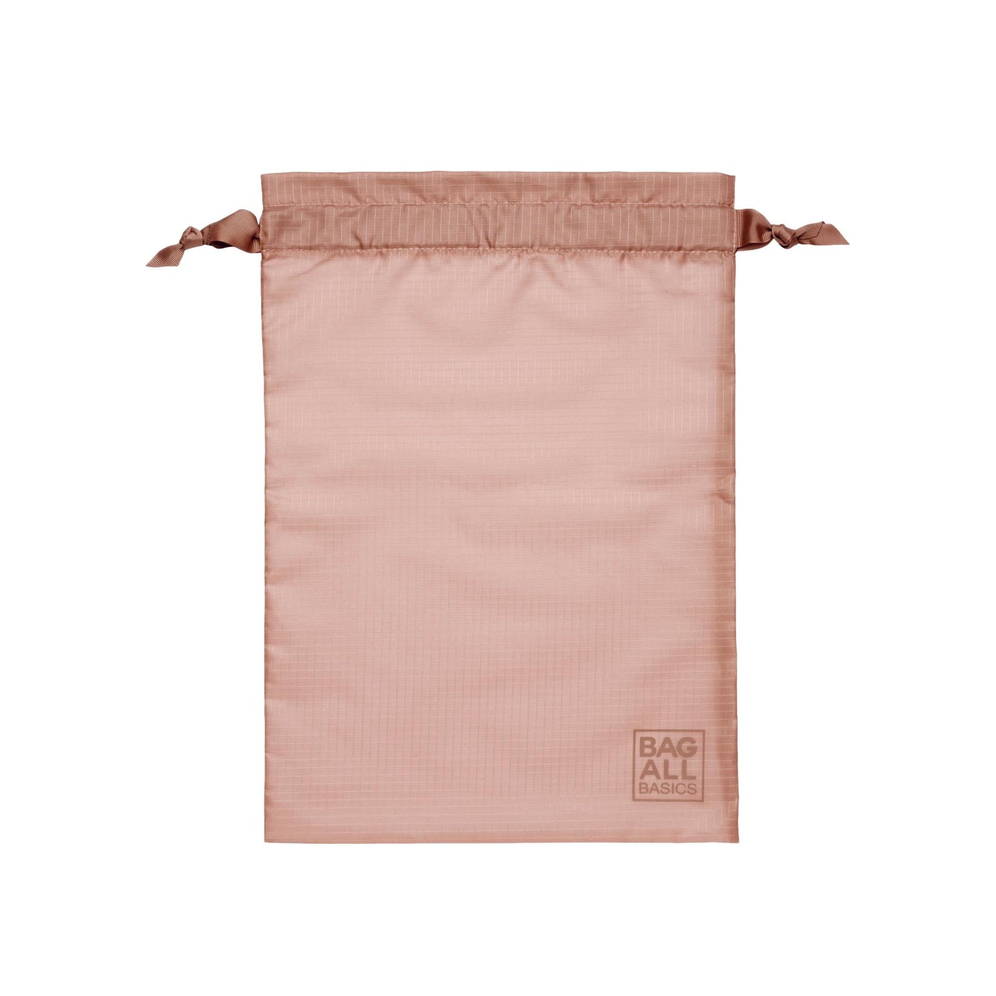 Bag-all Basic Compression Cube & Packing Bag in blush pink recycled nylon with drawstring closure, part of 8-pack travel organizer set