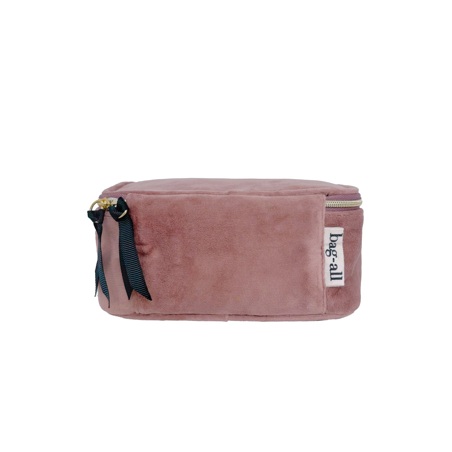 Bag-all Small Beauty Box in Pink Velvet - Compact makeup organizer with handle, vegan velvet material for eco-friendly storage and travel convenience
