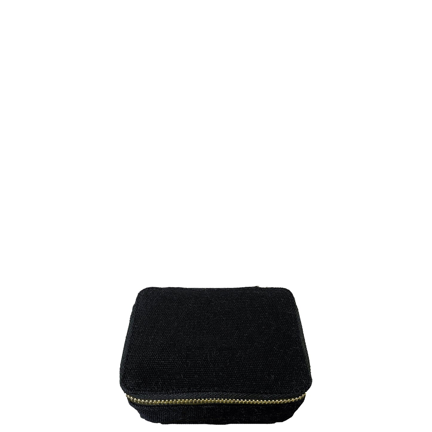 Bag-all Black Jewelry/Trinket Box with gold zipper - compact travel-friendly storage case for organizing jewelry and small accessories