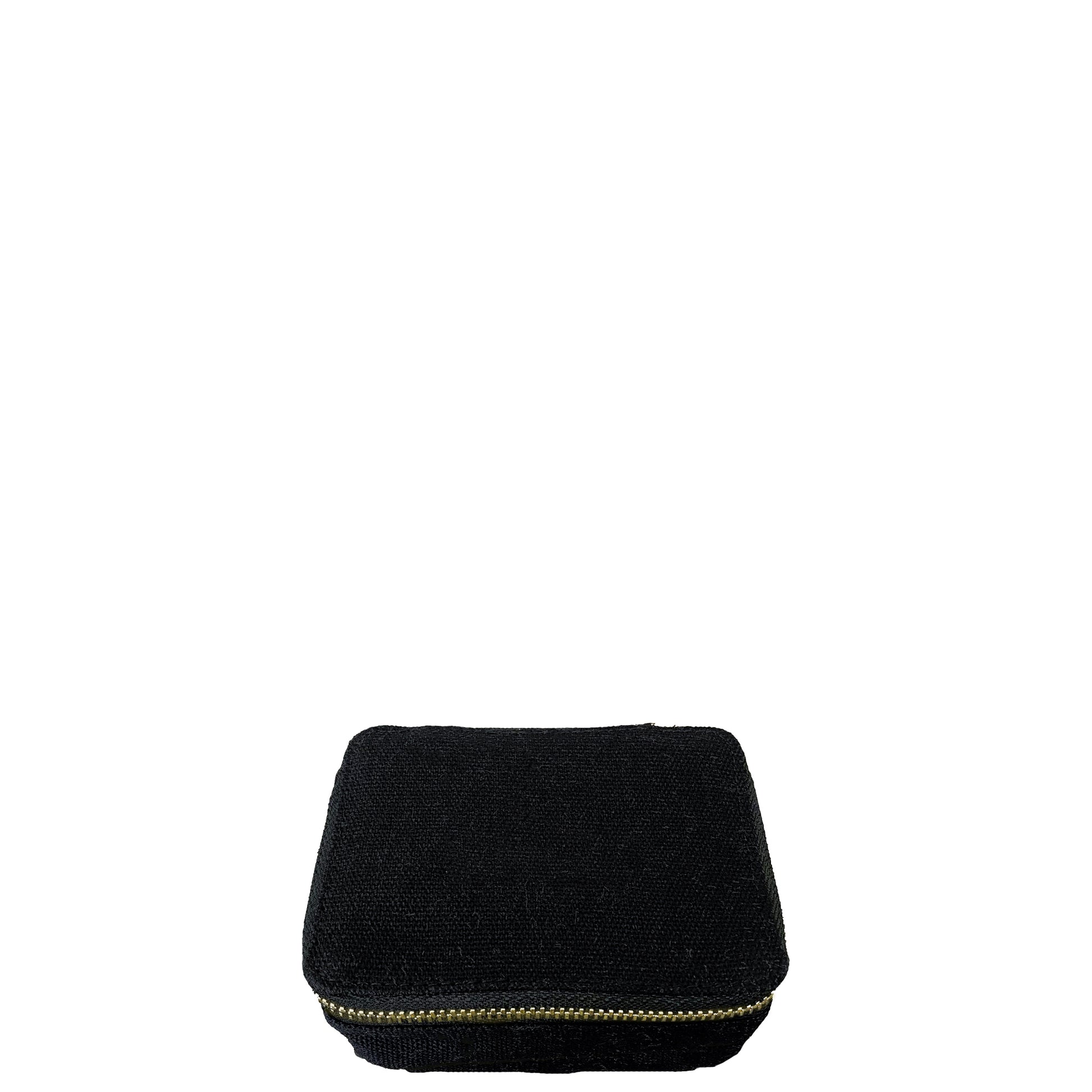Bag-all Black Jewelry/Trinket Box with gold zipper - compact travel-friendly storage case for organizing jewelry and small accessories