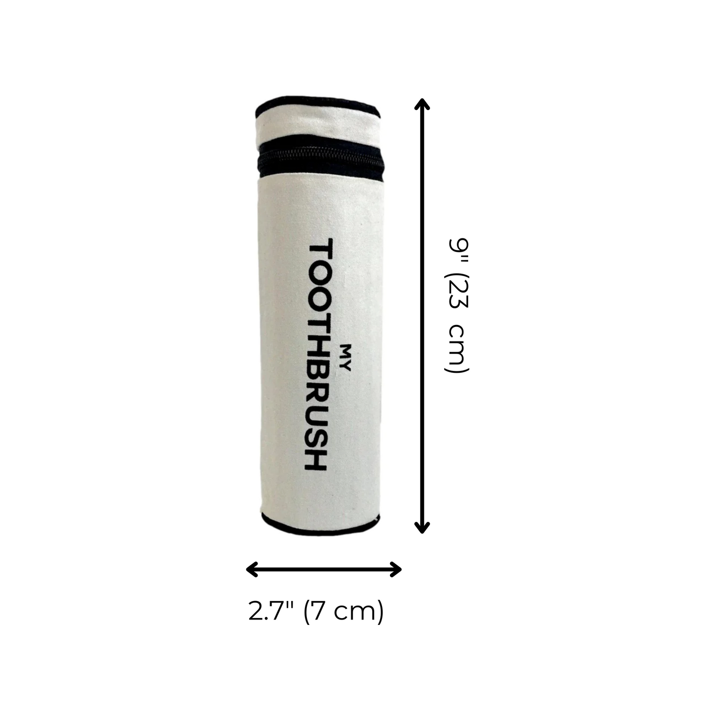 Bag-all Cream Toothbrush Travel Case, cylindrical white holder with black trim, fits 5 toothbrushes, 9 inches tall, Scandinavian design