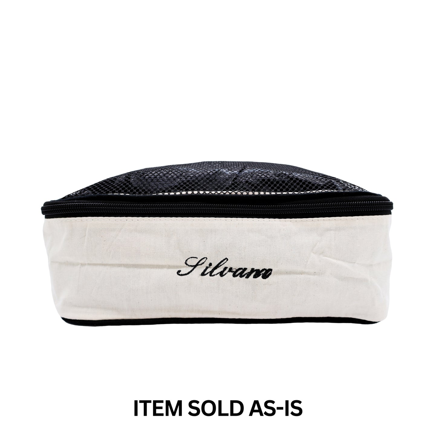 Bag-all medium cream cotton packing cube with faulty Silvam black monogram, final sale item sold as-is