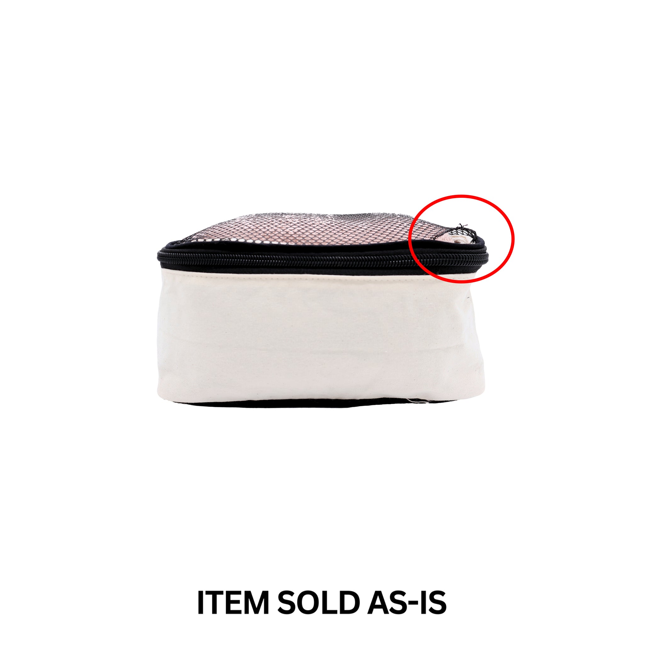 Small cream cotton packing cube with mesh tear and zipper flaw, Bag-all final sale item sold as is