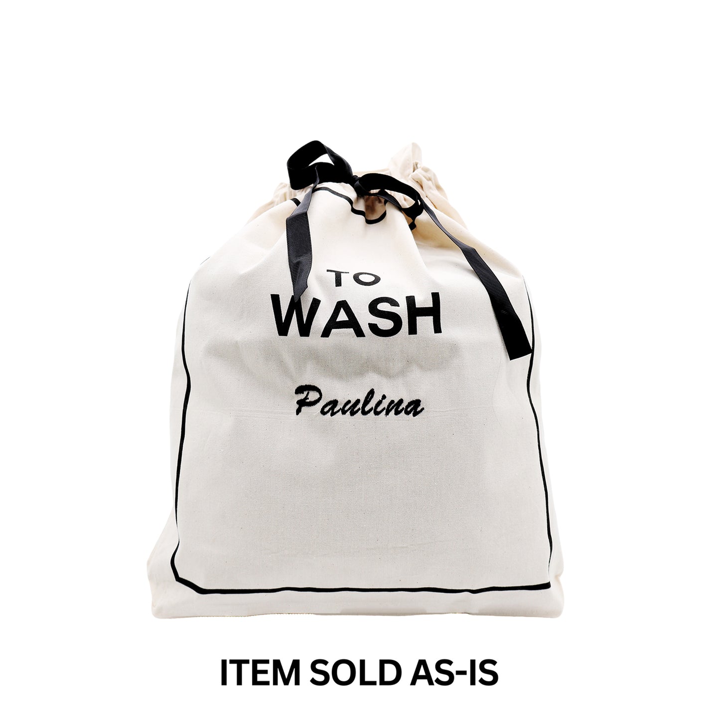 Cream Bag-all laundry bag to wash with black faulty Paulina monogram, final sale item sold as-is and ready to use