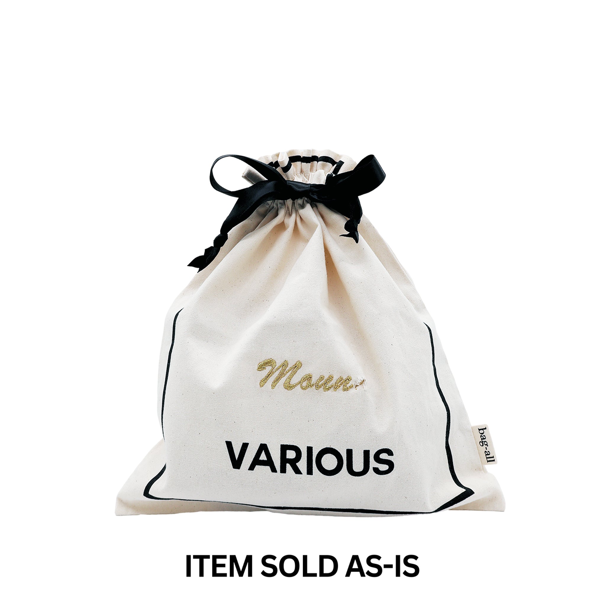 Cream Bag-all Various Bag with faulty gold monogram and small fabric rip, perfect for casual travel use.
