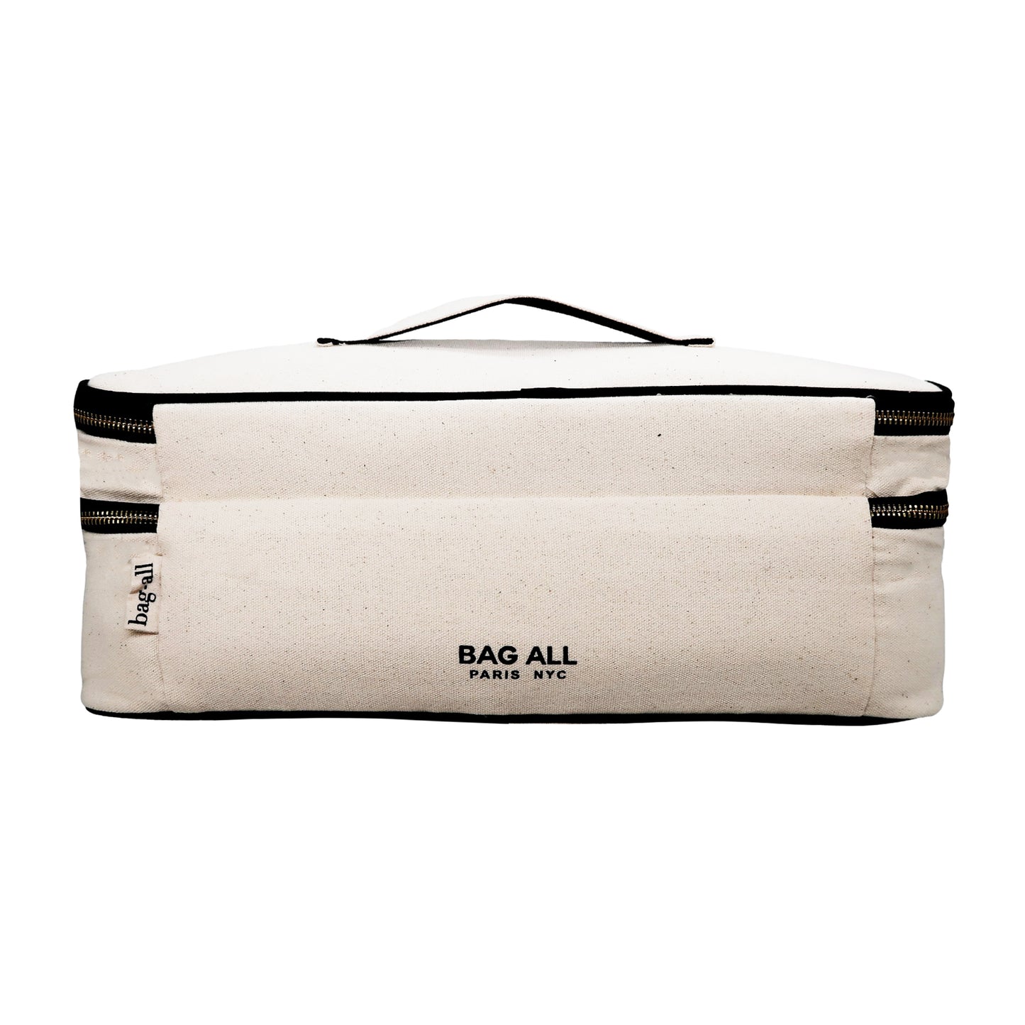 Bag-all Double Hair Tools Travel Case in cream canvas with dual compartments, heat-protective lining, and secure bands for Airwrap storage and organization