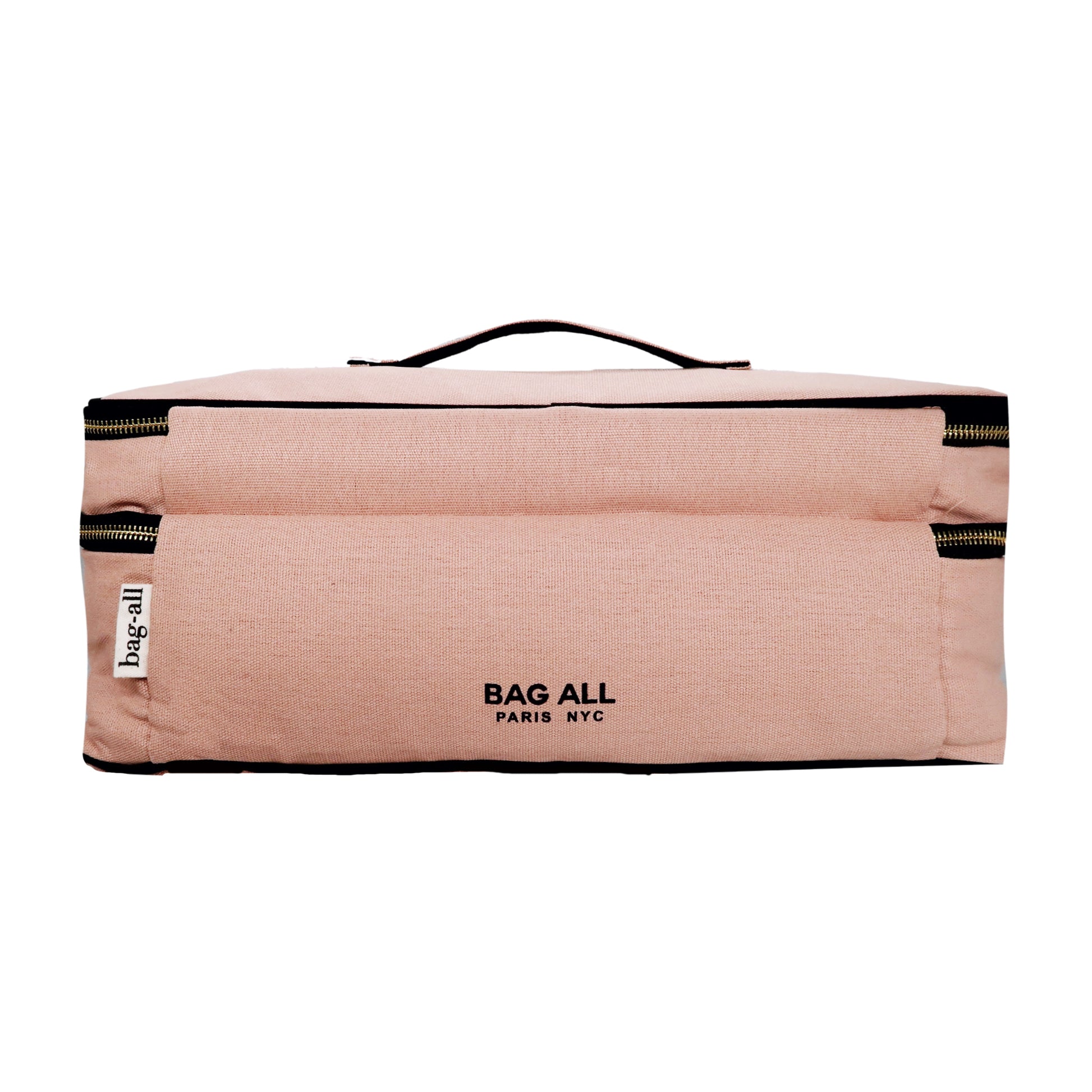 Bag-all Double Hair Tools Travel Case in Pink/Blush with heat-protective lining, dual compartments, and secure bands for Airwrap storage. Stylish organizer with zippered sections.