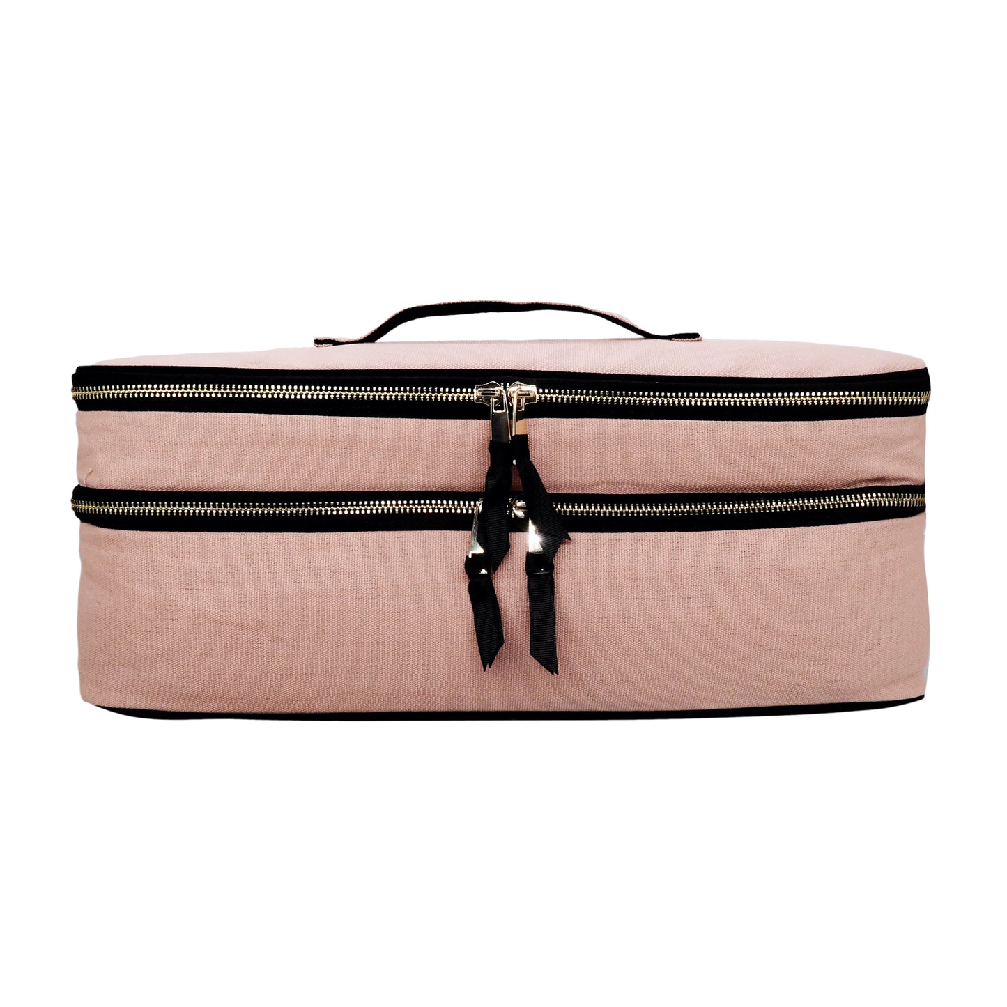 Bag-all Double Hair Tools Travel Case in Pink/Blush with dual compartments, heat-protective lining, and secure rubber bands for Airwrap storage and organization