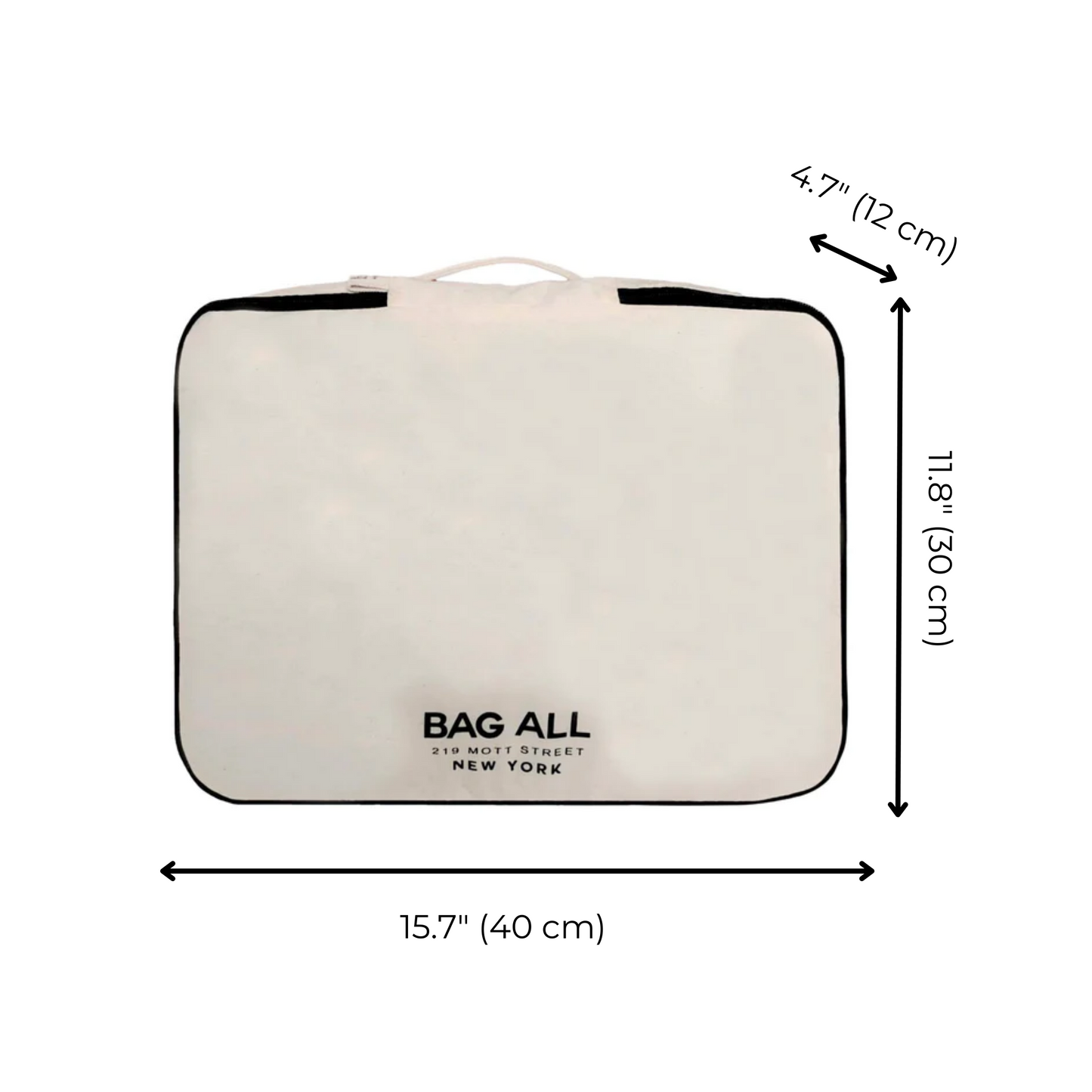 Bag-all Large Packing Cube Double Sided in cream with dimensions 40x30x12cm, featuring dual compartments and shoe storage, perfect for organized travel