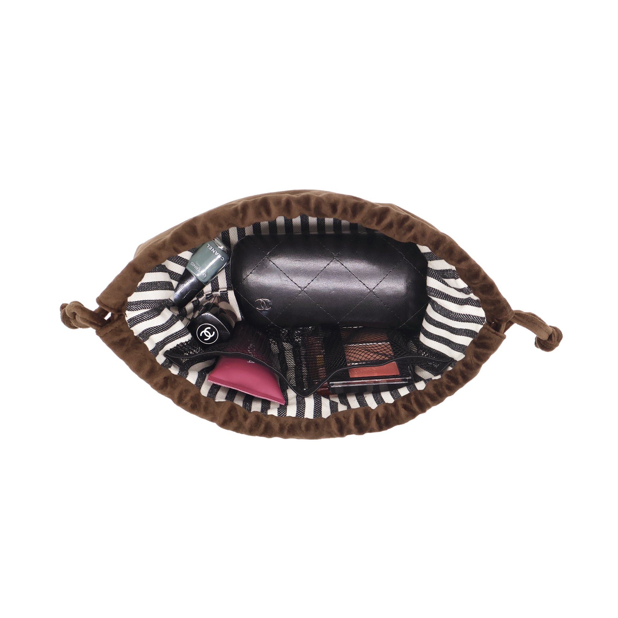 Drawstring Makeup Organizing Bag – Eco Velvet – Espresso Brown