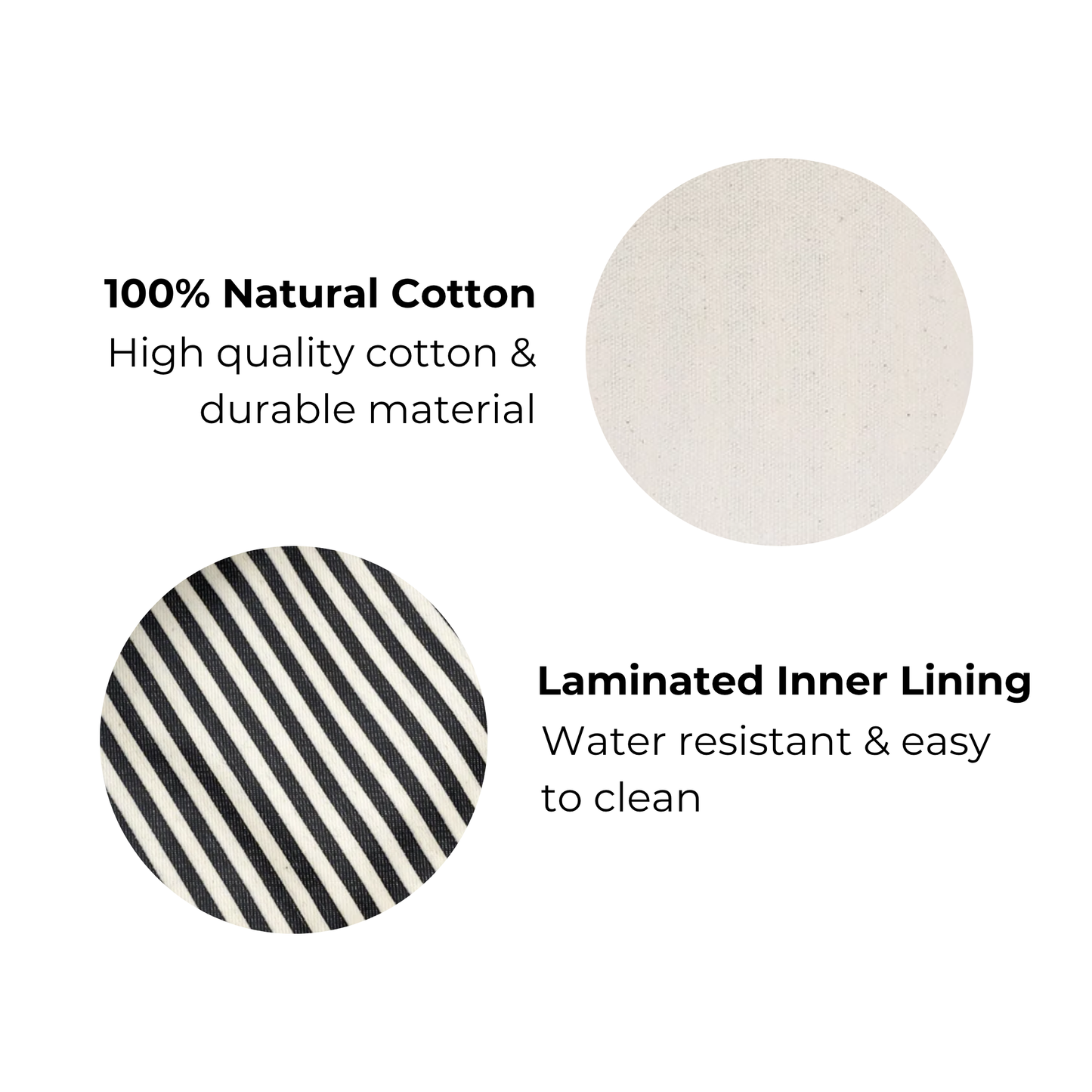 Close-up of Bag-all Carry On Liquids Case cream showing natural cotton exterior and laminated water-resistant striped lining