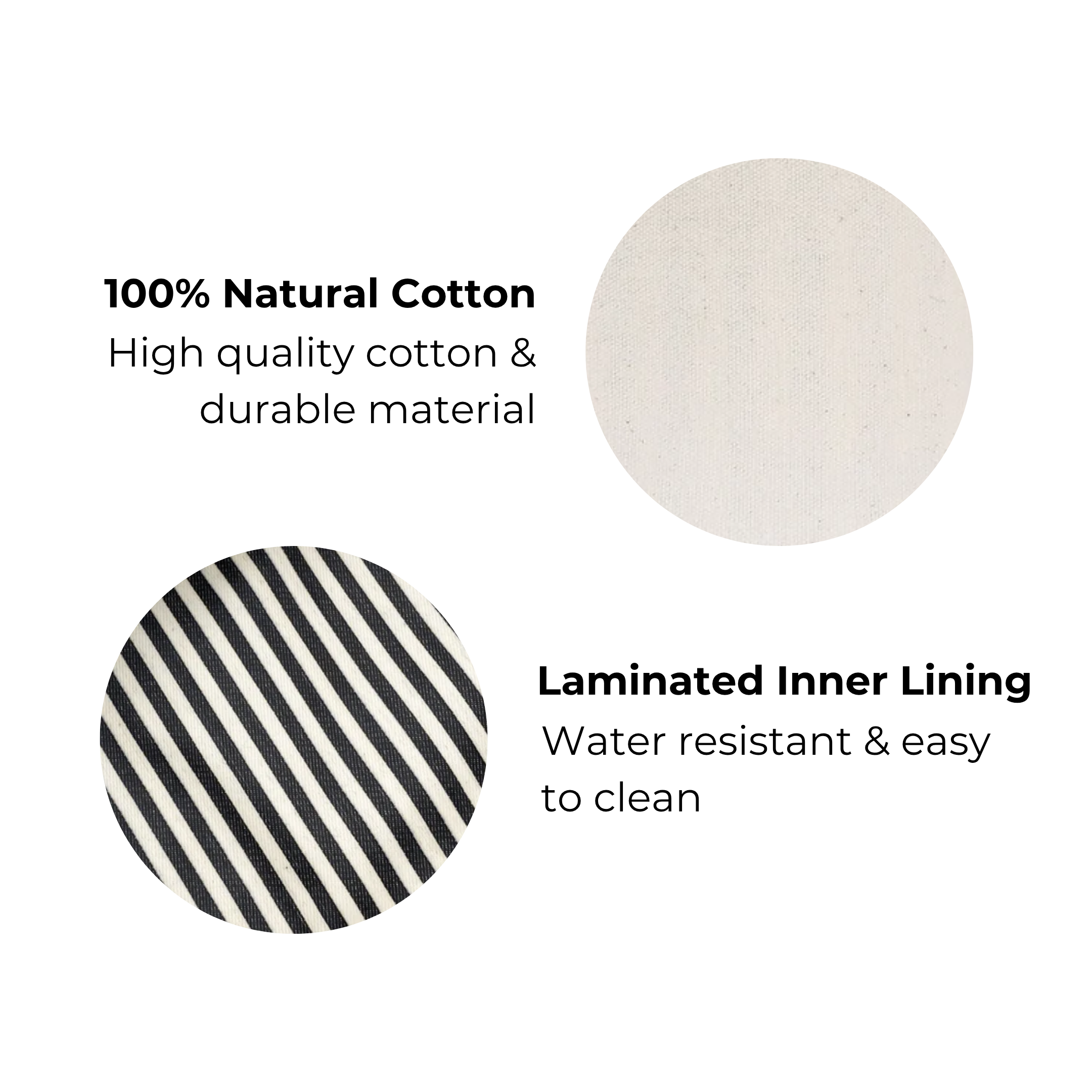 Close-up of Bag-all Carry On Liquids Case cream showing natural cotton exterior and laminated water-resistant striped lining