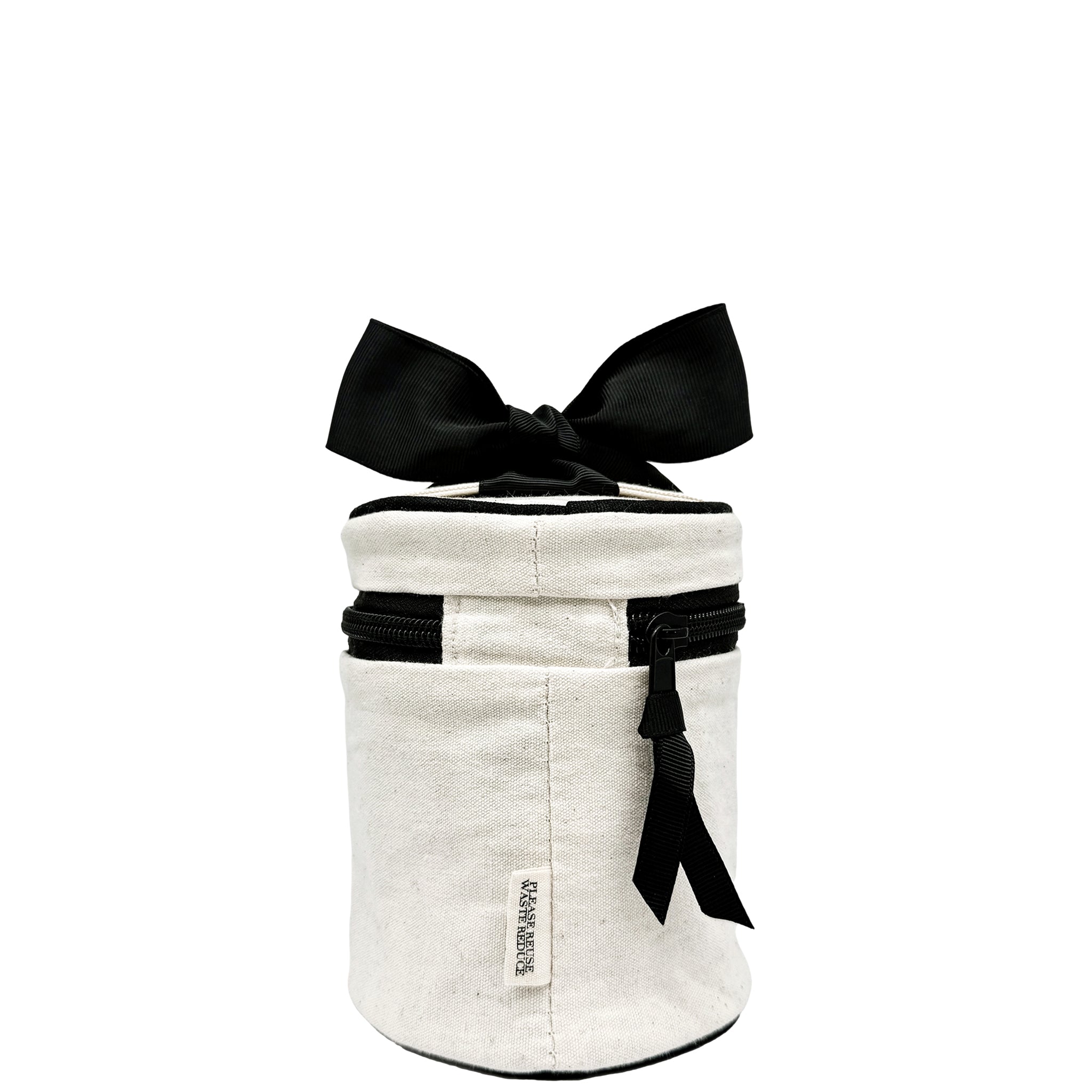 Cream Carry On Liquids Case with black bow and zipper detail by Bag-all for stylish travel organization
