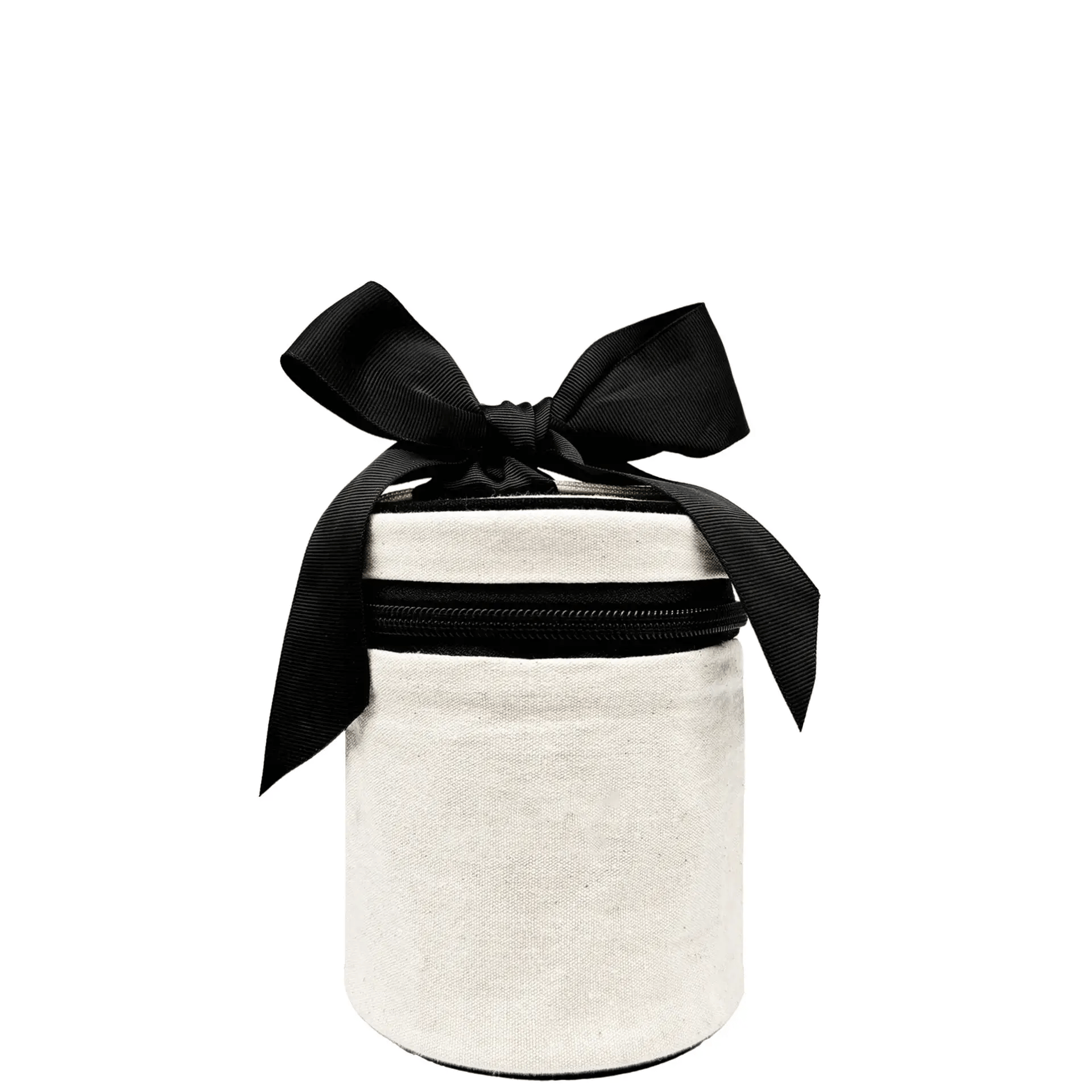 Bag-all cream carry on liquids case with black zipper and bow, compact travel essential for organized packing