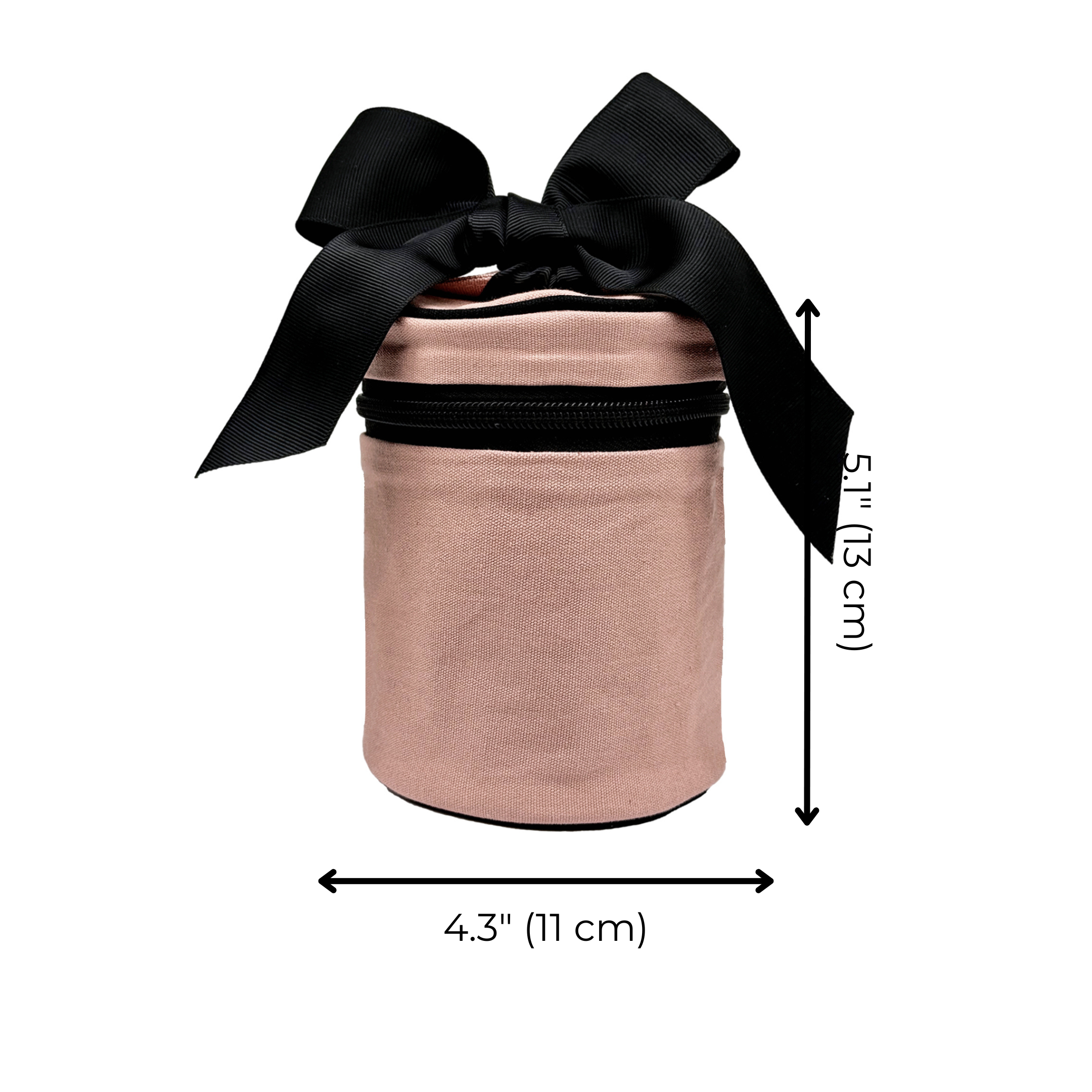 Bag-all carry on liquids case in pink blush with black bow, compact and stylish for travel organization
