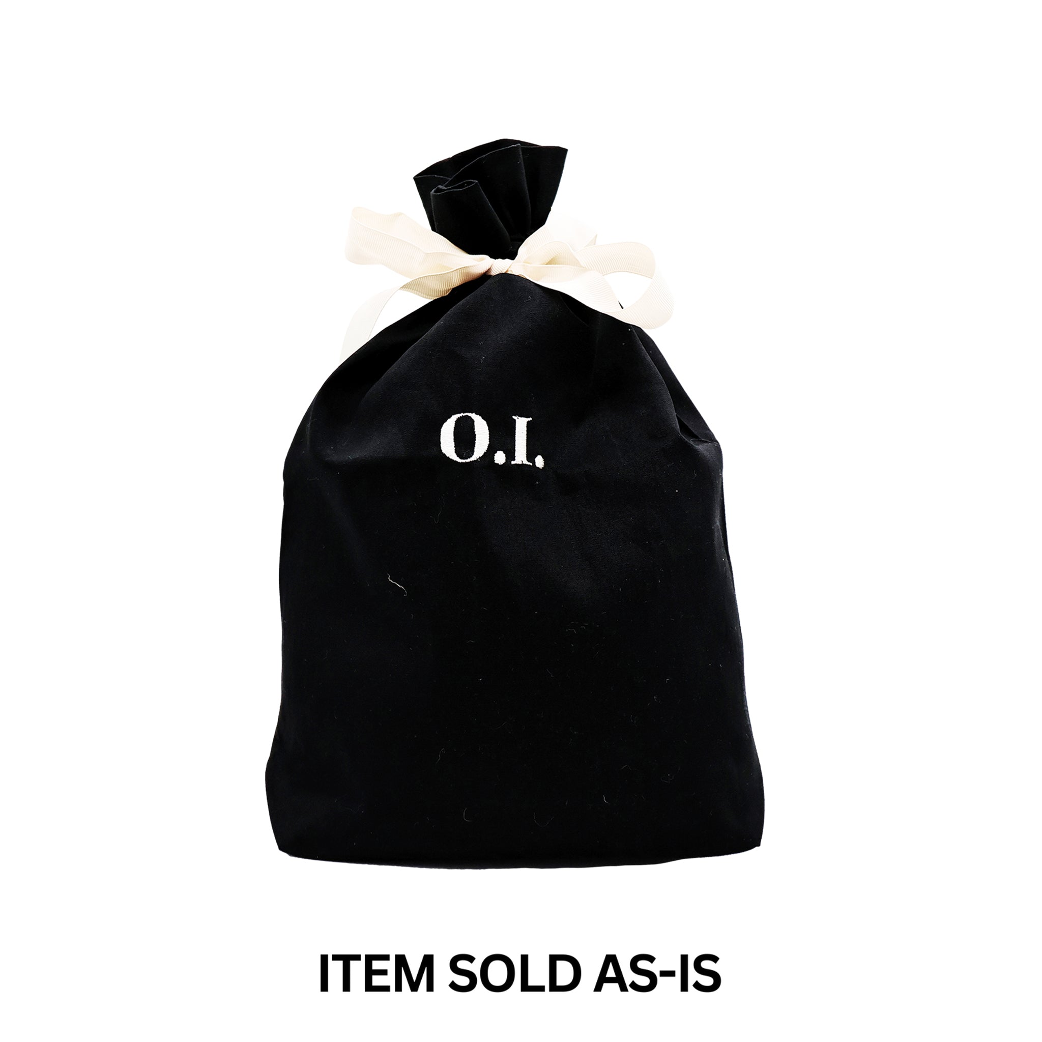 Black reusable gift bag with faulty white "O.I." monogram, medium size, final sale, Bag-all unique item