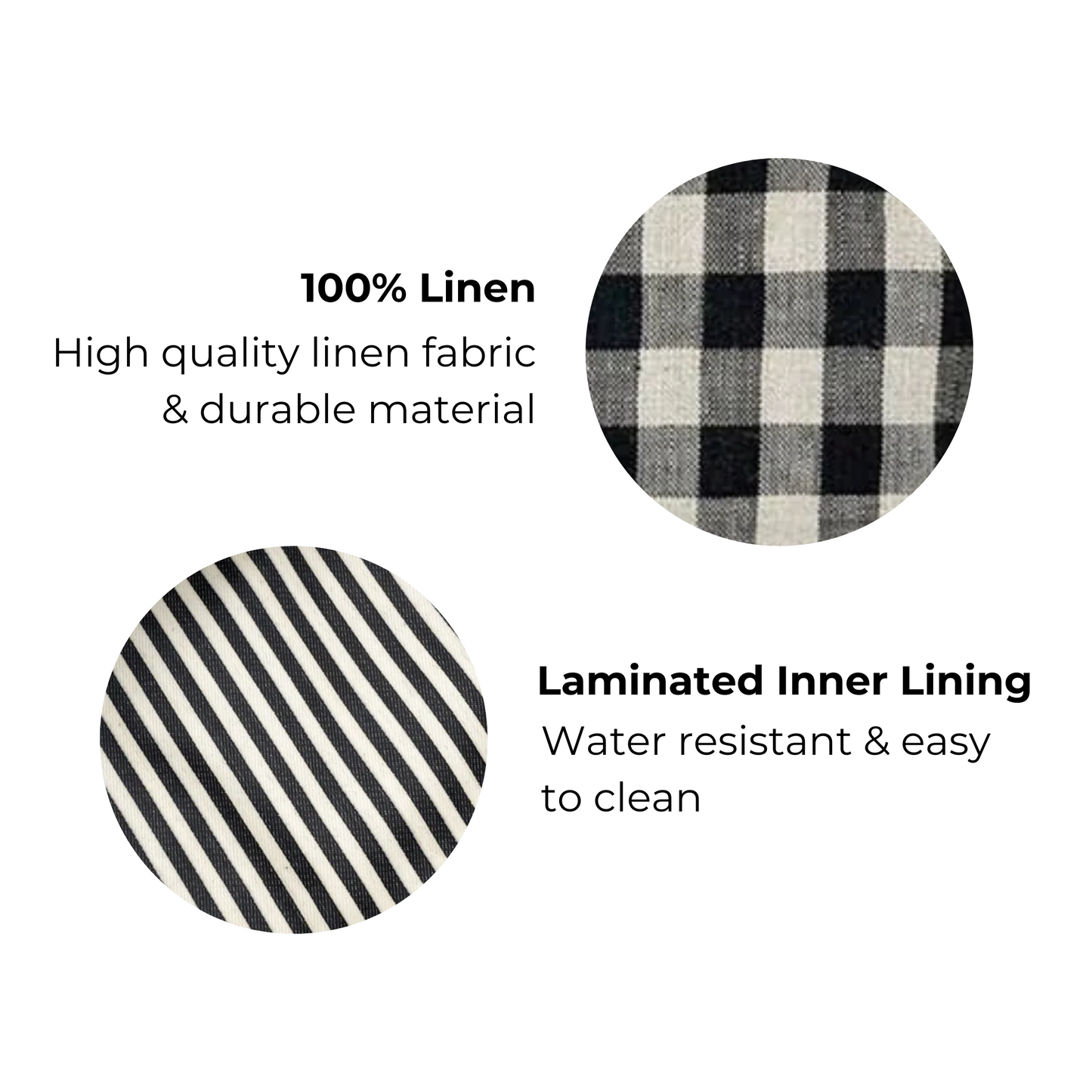 Bag-all My Makeup Pouch features black and white gingham linen exterior with water-resistant striped laminated interior lining, perfect for cosmetics storage and travel organization