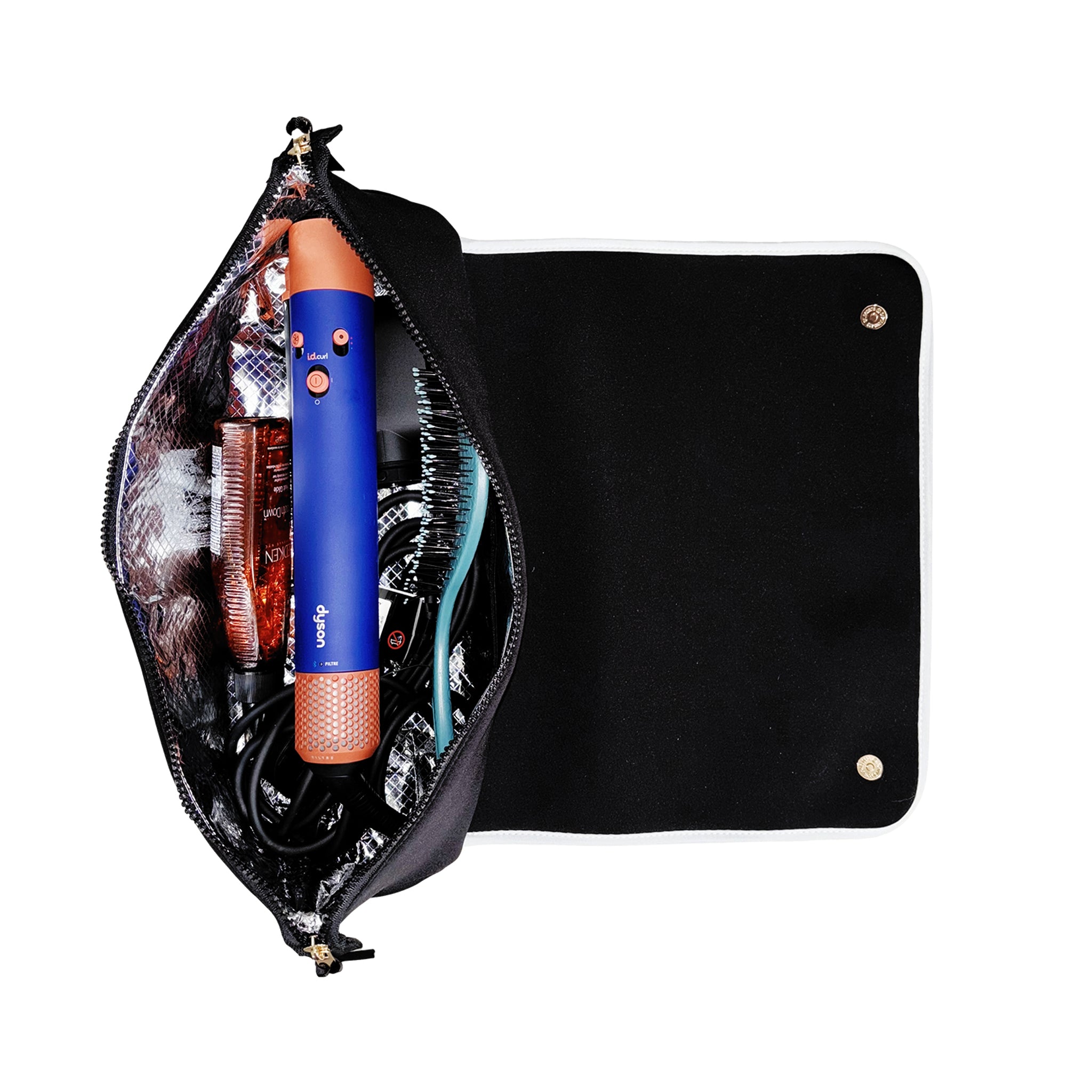 Bag-all Hair Tools Travel Case in black with heat-resistant mat, spacious and organized for styling tools on the go