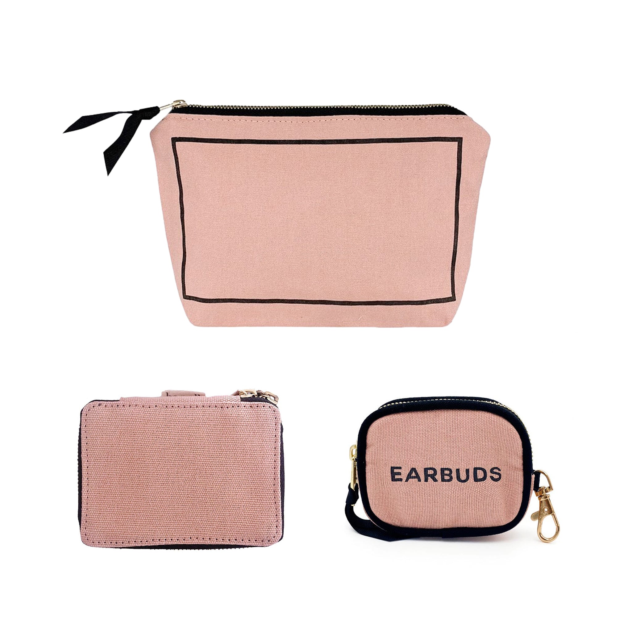 Handtaschen-Organizer-Trio: Schmuck-, Make-up- und Ohrhörer-Etuis, Rosa/Rouge