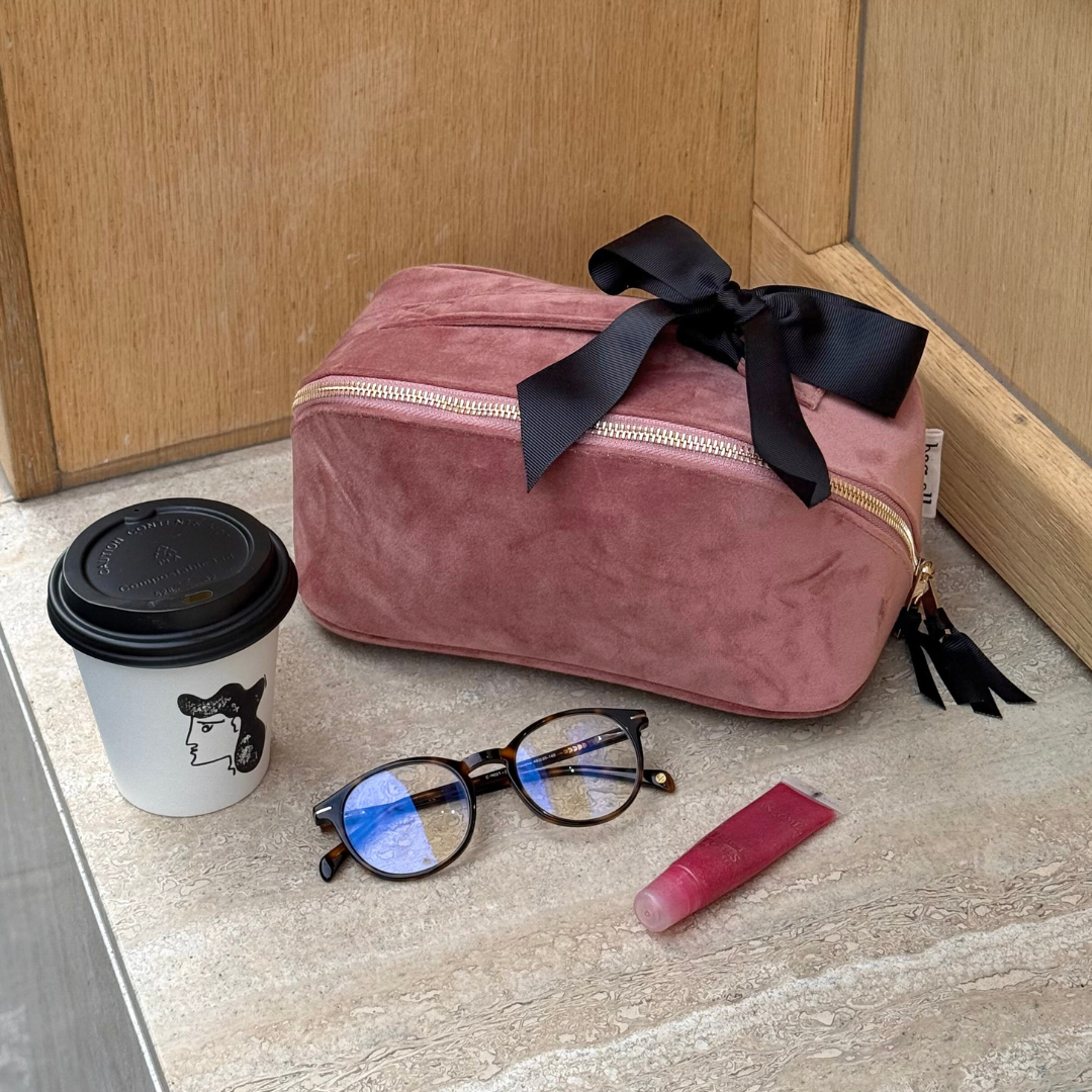 Astuccio a fisarmonica per trucco e articoli da toeletta – Eco Velluto – Blush Pink