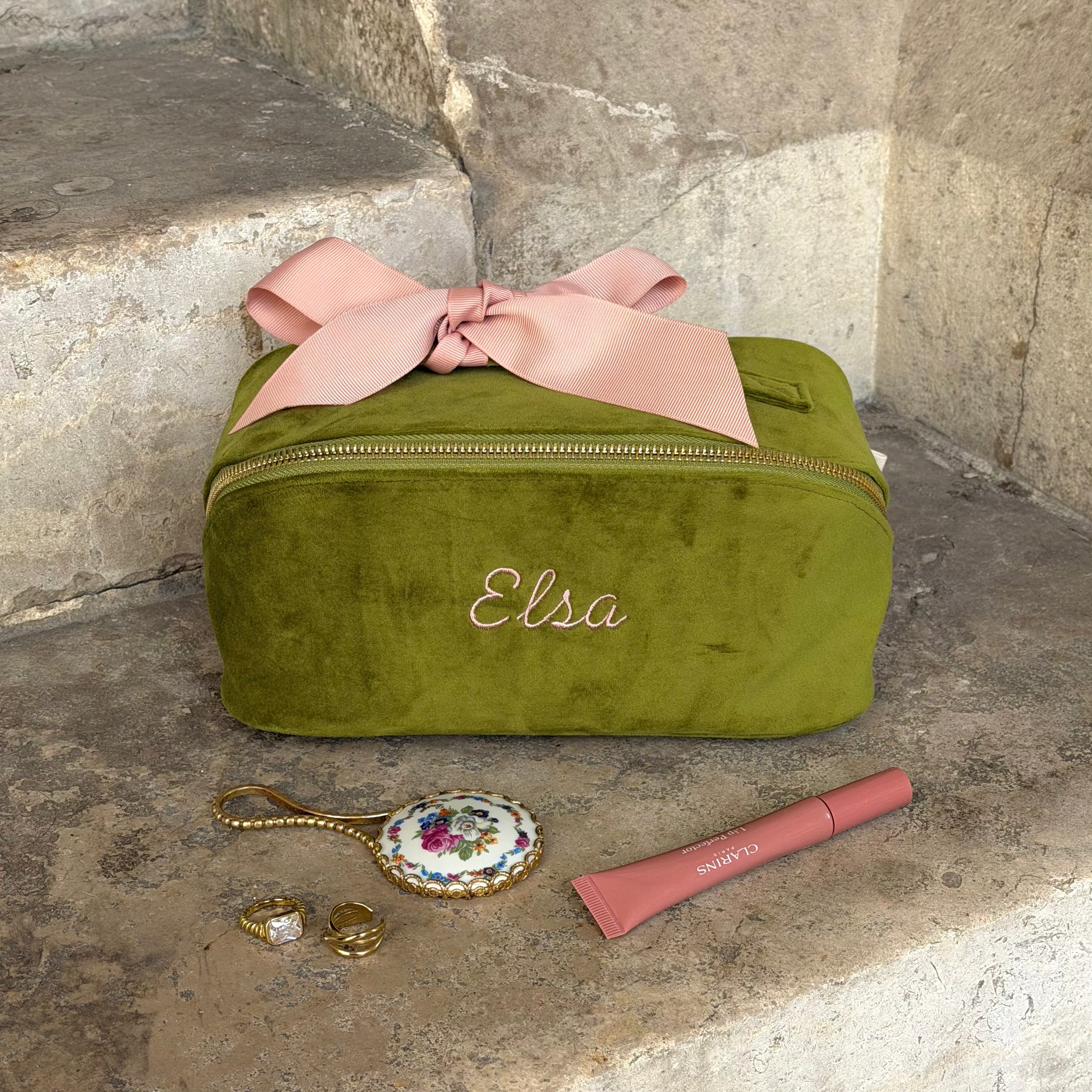 Accordion Box Makeup & Toiletry – Eco Velvet – Matcha Green