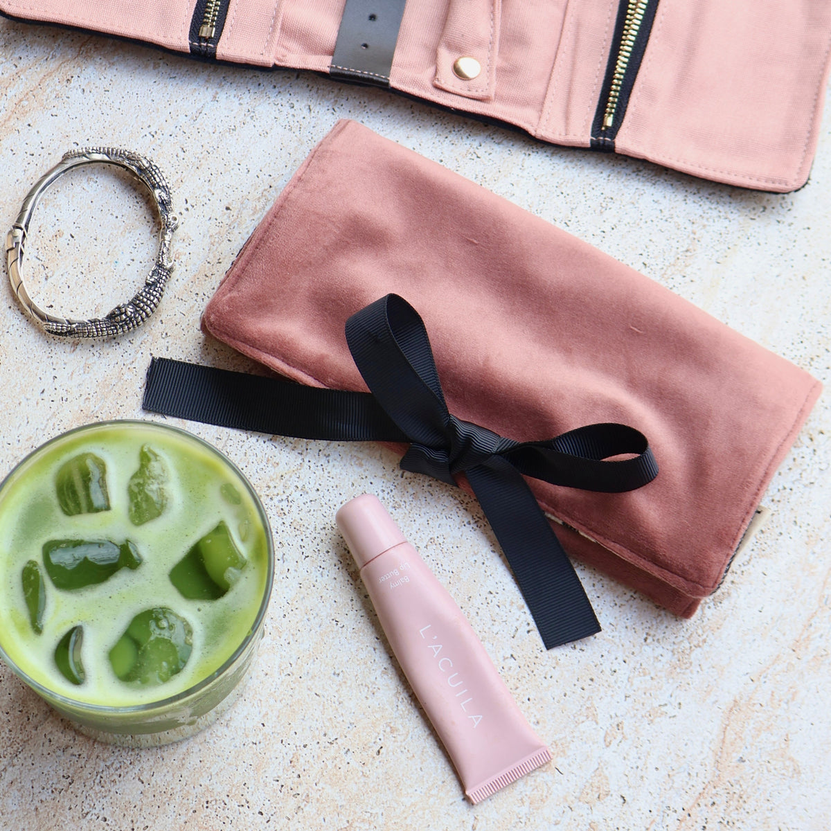 Couture Jewellery Roll, Medium – Eco Velvet – Blush Pink