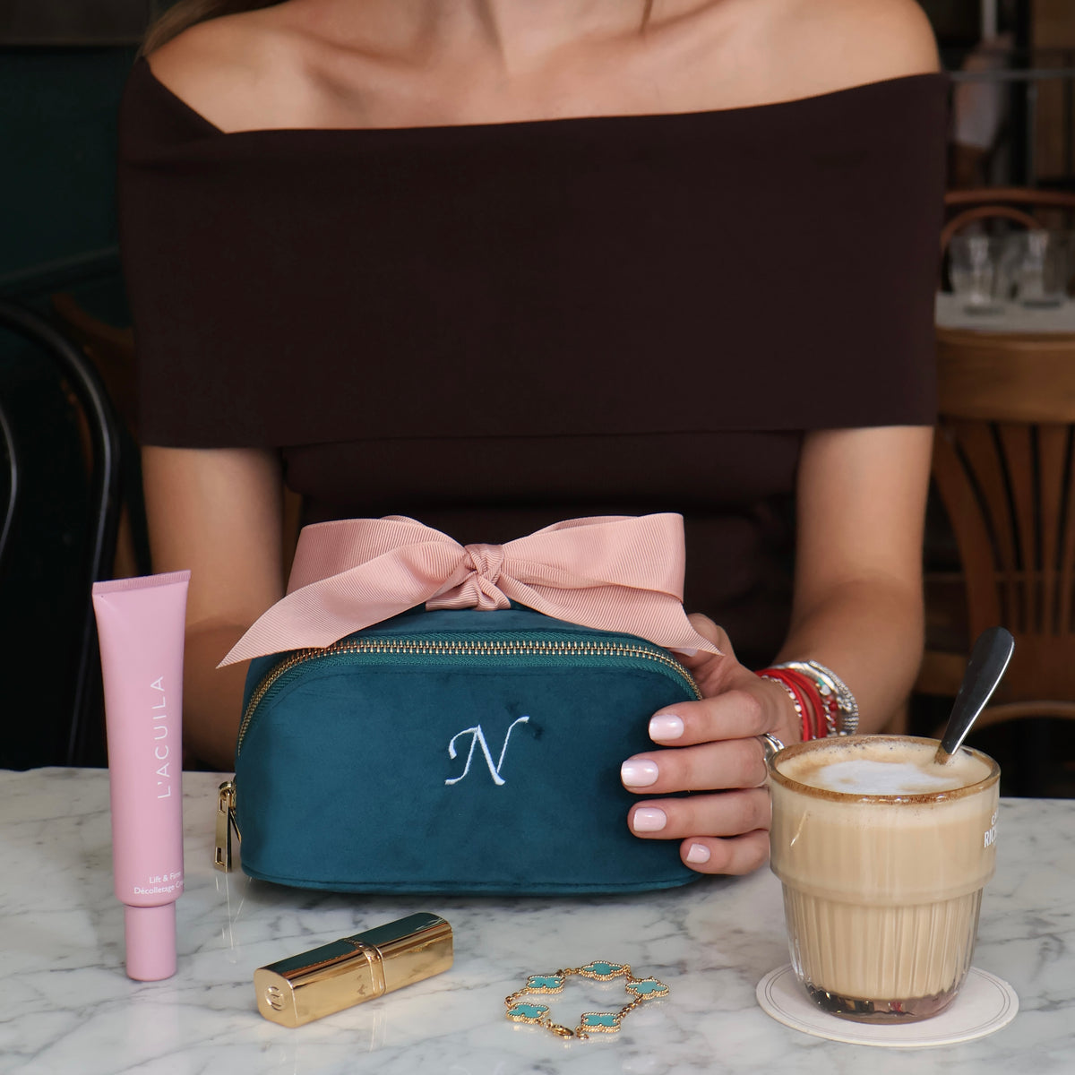 Petite Accordion Makeup Case – Eco Velvet – Aqua Teal