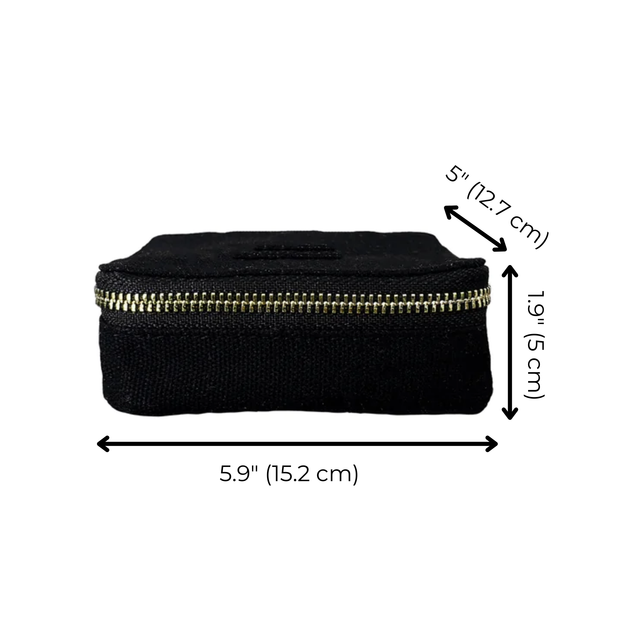 Bag-all Large Pill Travel Case - Black cotton organizer with gold zipper, daily compartments, 5.9x1.9x5 inches, perfect for medication storage and travel
