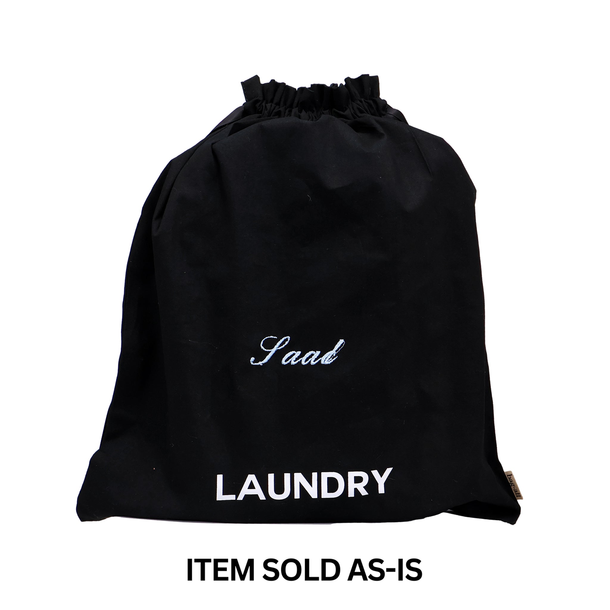 SALES BIN - Travel Laundry Bag – Black personalized cotton drawstring laundry organizer by Bag-all Paris-designed for stylish travel and organization.