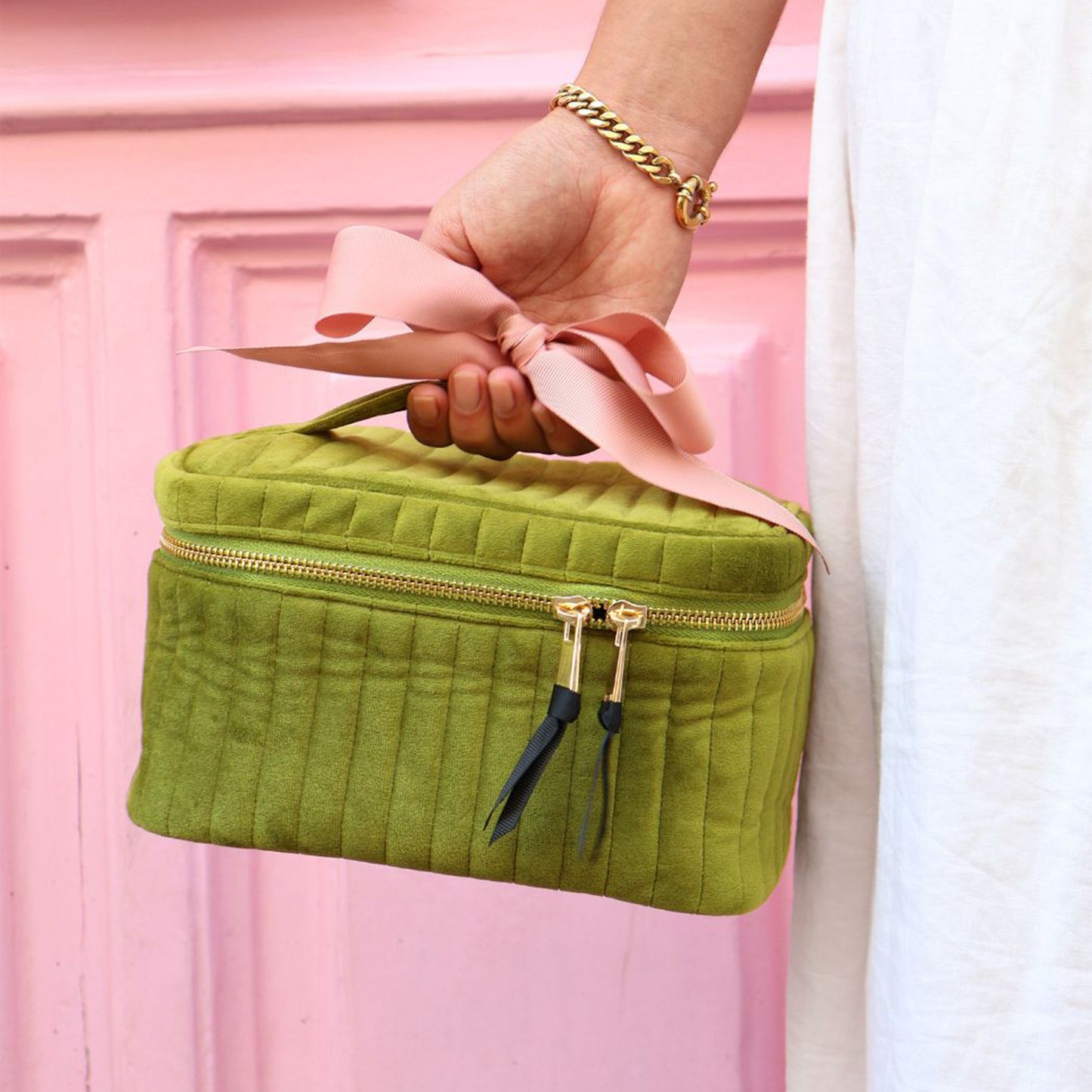 Makeup Case, S – Quilted Eco Velvet – Green