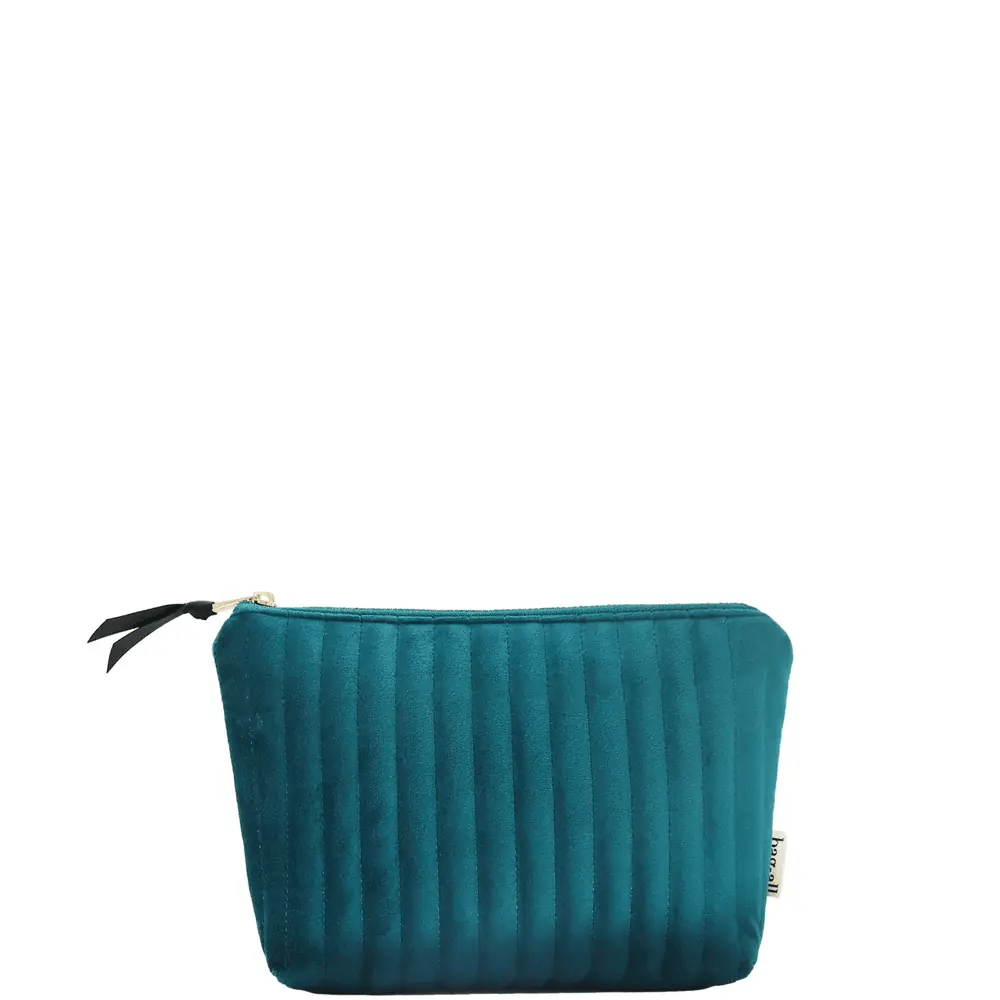 Teal quilted velvet makeup bag with zipper, stylish and durable by Bag-all perfect for organizing essentials