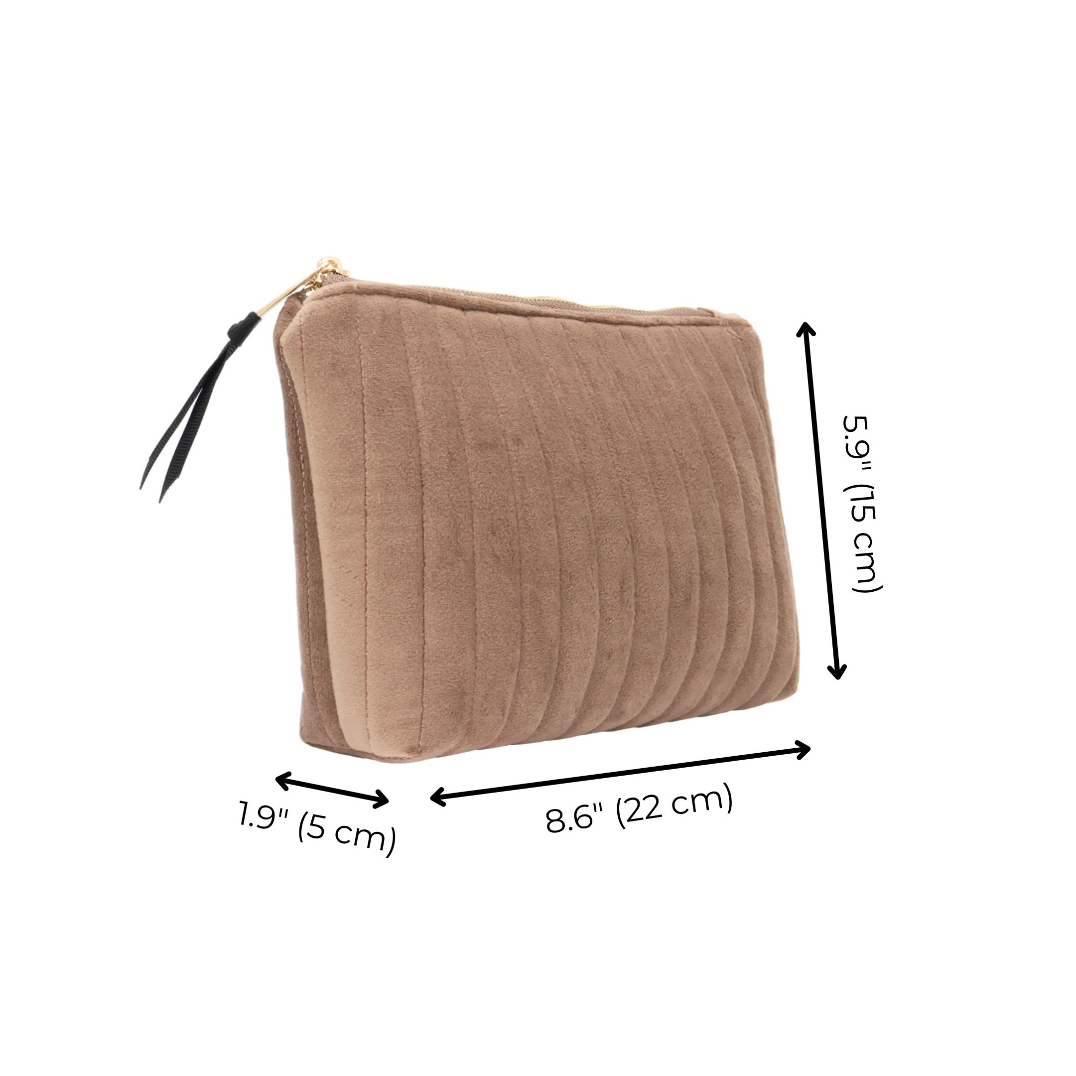 My Makeup Pouch, Coated Lining – Quilted Eco Velvet – Latte Taupe