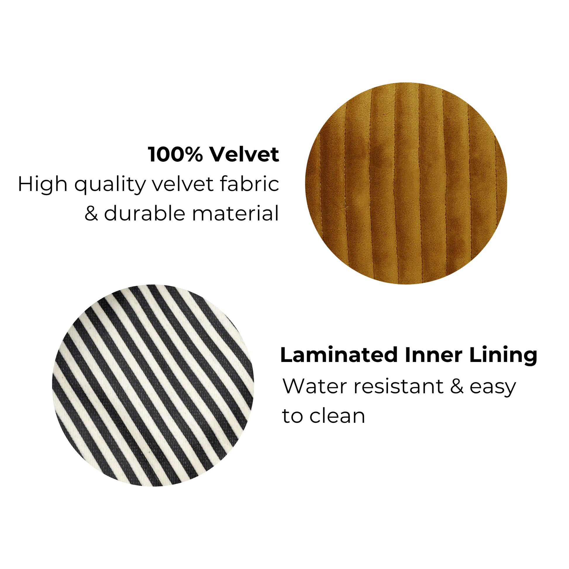 Bag-all yellow quilted eco velvet makeup bag with water-resistant laminated inner lining for easy cleaning