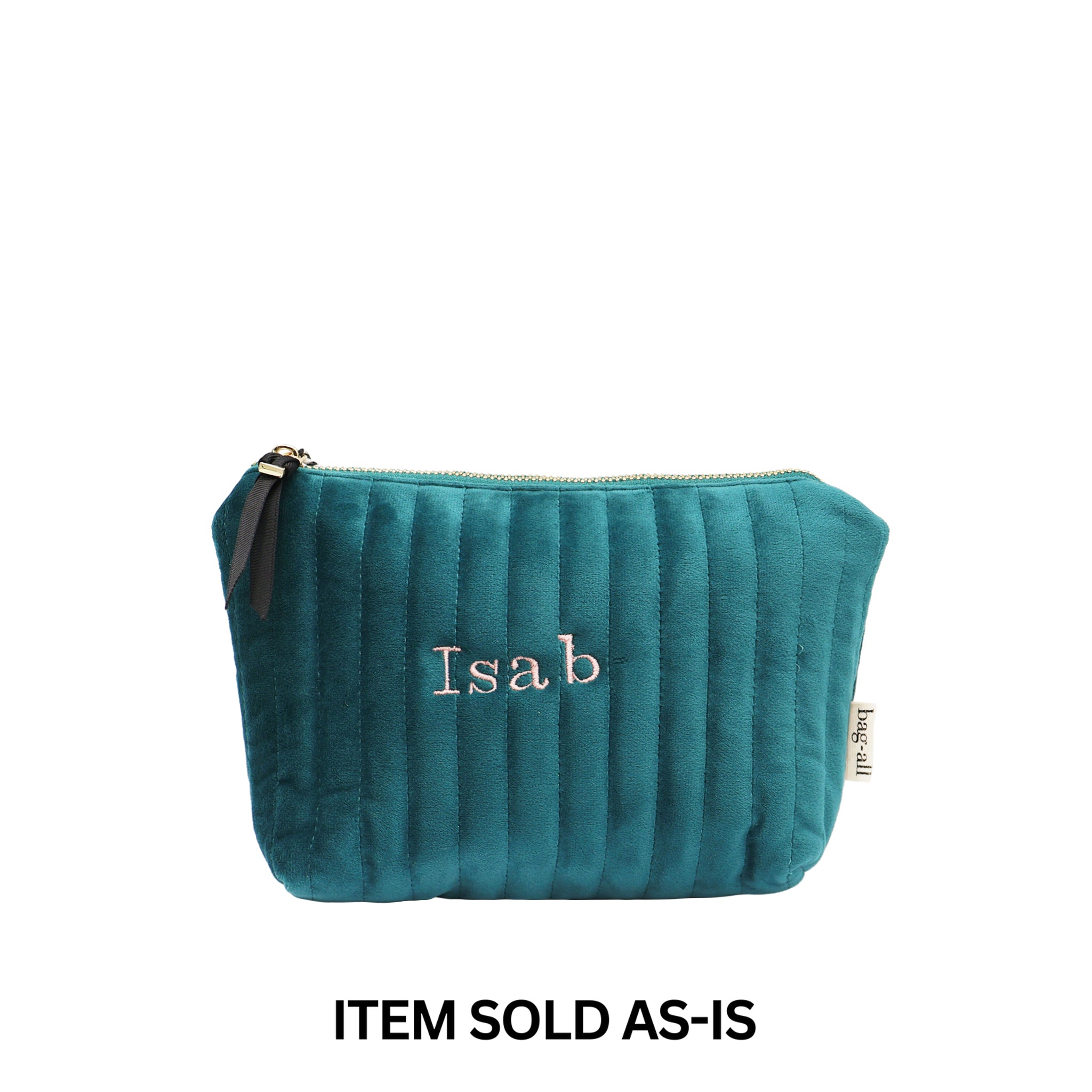 SALES BIN - My Makeup Pouch, Coated Lining – Quilted Eco Velvet – Aqua Teal