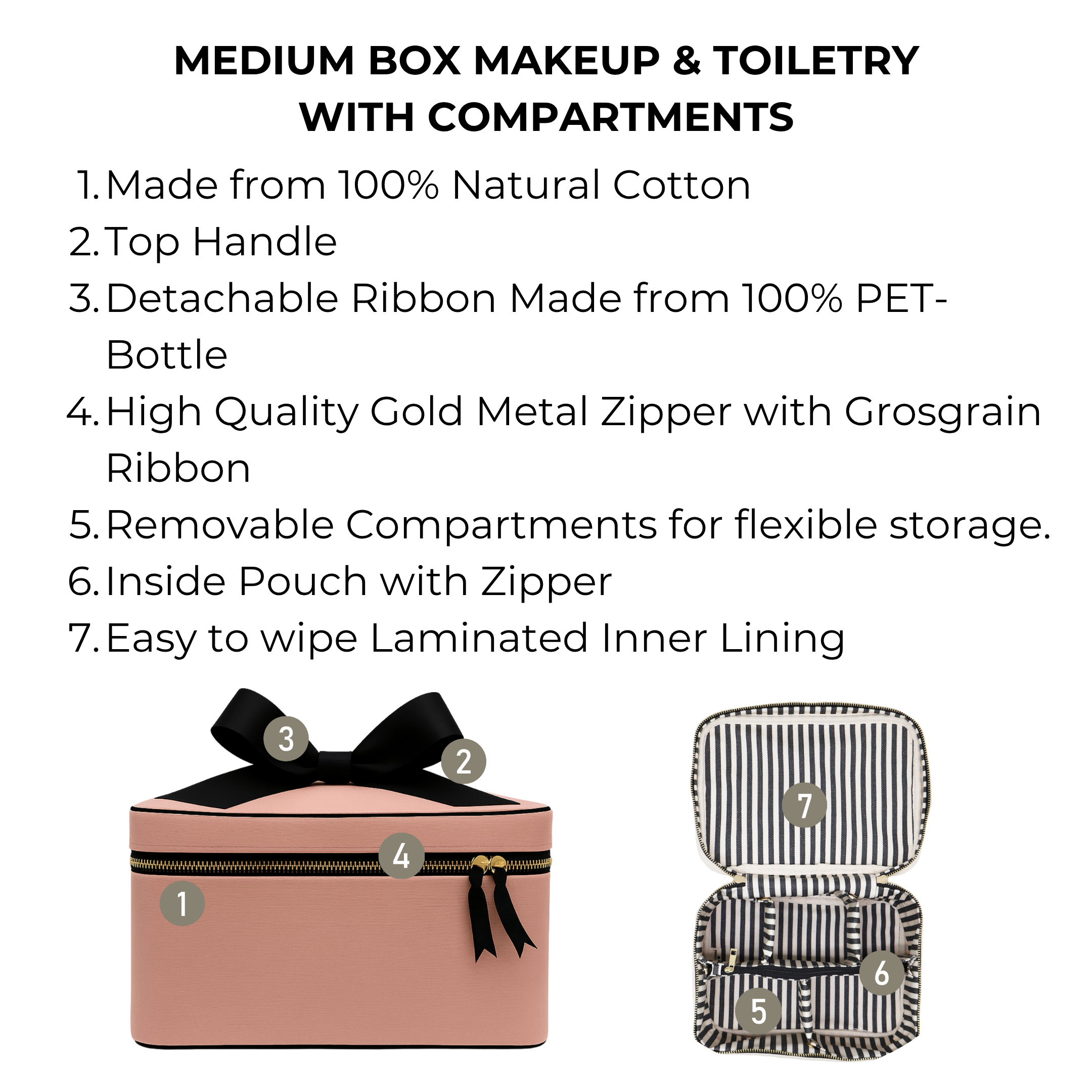 Scatola media per trucco e articoli da toeletta con organizer interno – Rosa/Rosato