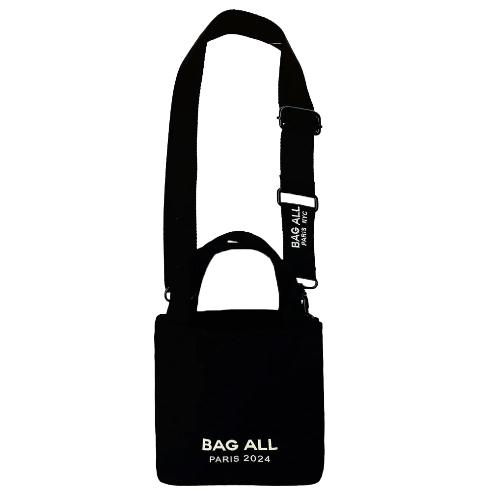 Bag-all Mini Tote Bag in black cotton with adjustable strap, interior pocket and Paris 2024 logo, perfect for everyday essentials and eco-friendly organization