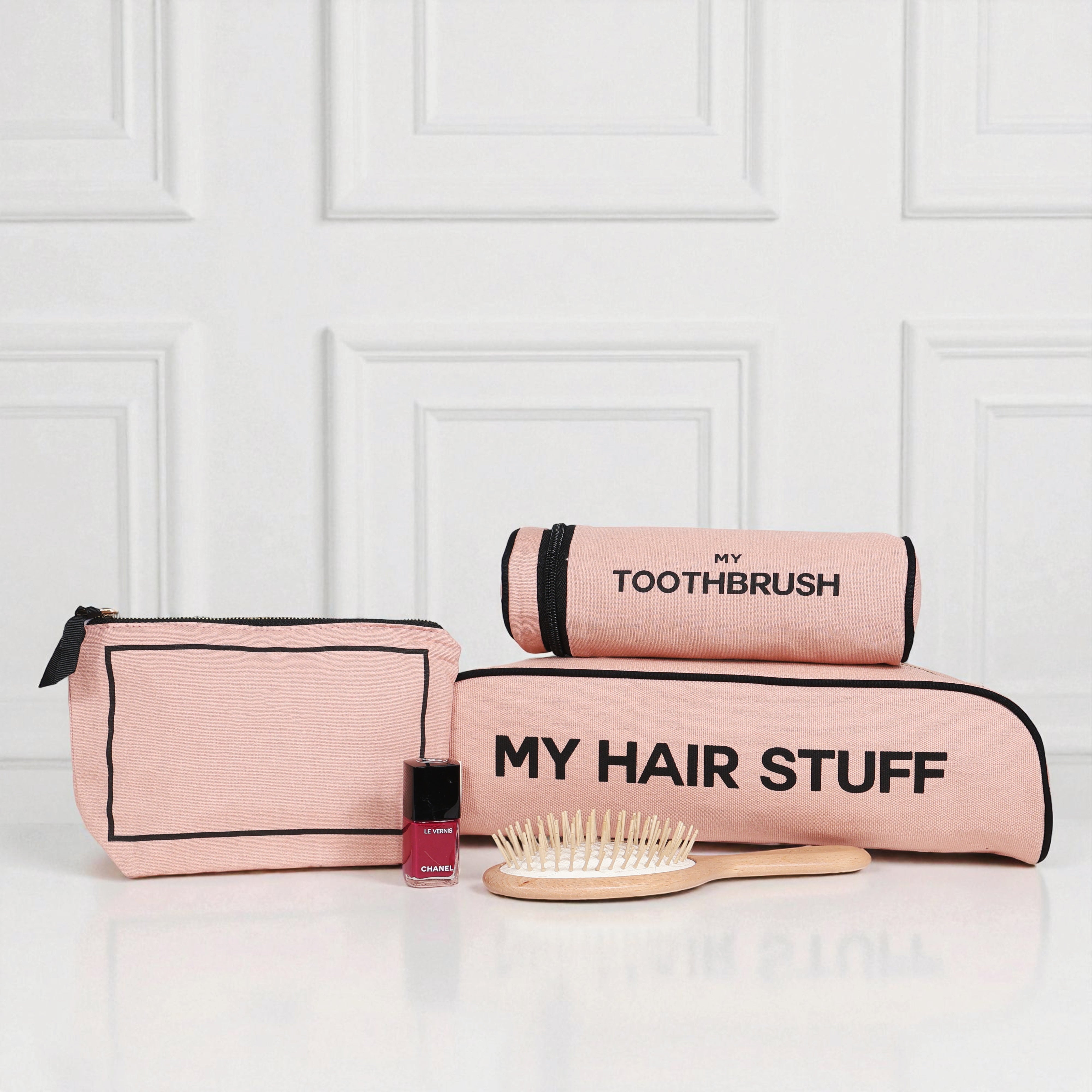 Morgenritual Geschenkset, 3er-Pack Make-up, Zahnbürsten- & Haarorganizer, Rosa/Blush
