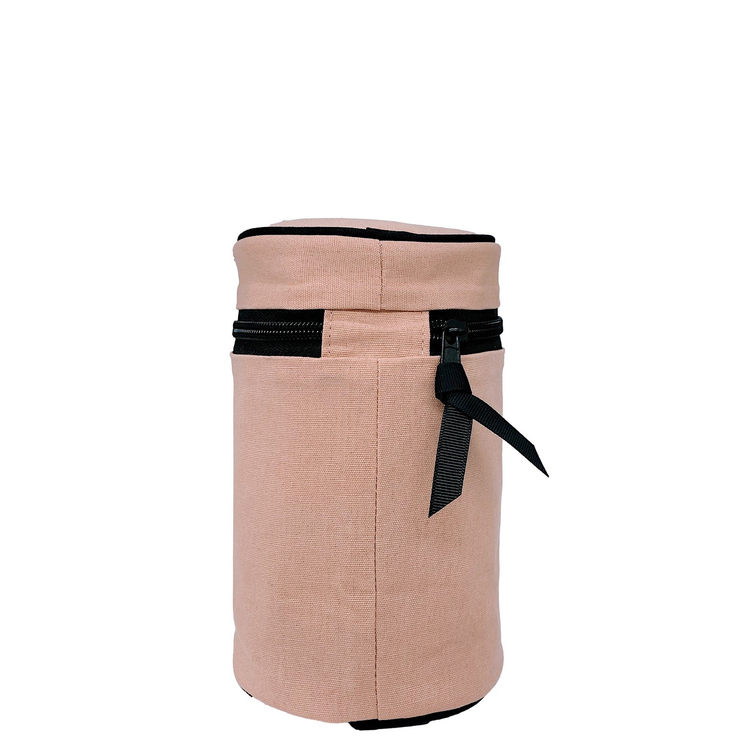 Bag-all Round My Scents Case in Pink/Blush - Cylindrical travel organizer with laminated lining and secure rubber bands for perfume storage and protection